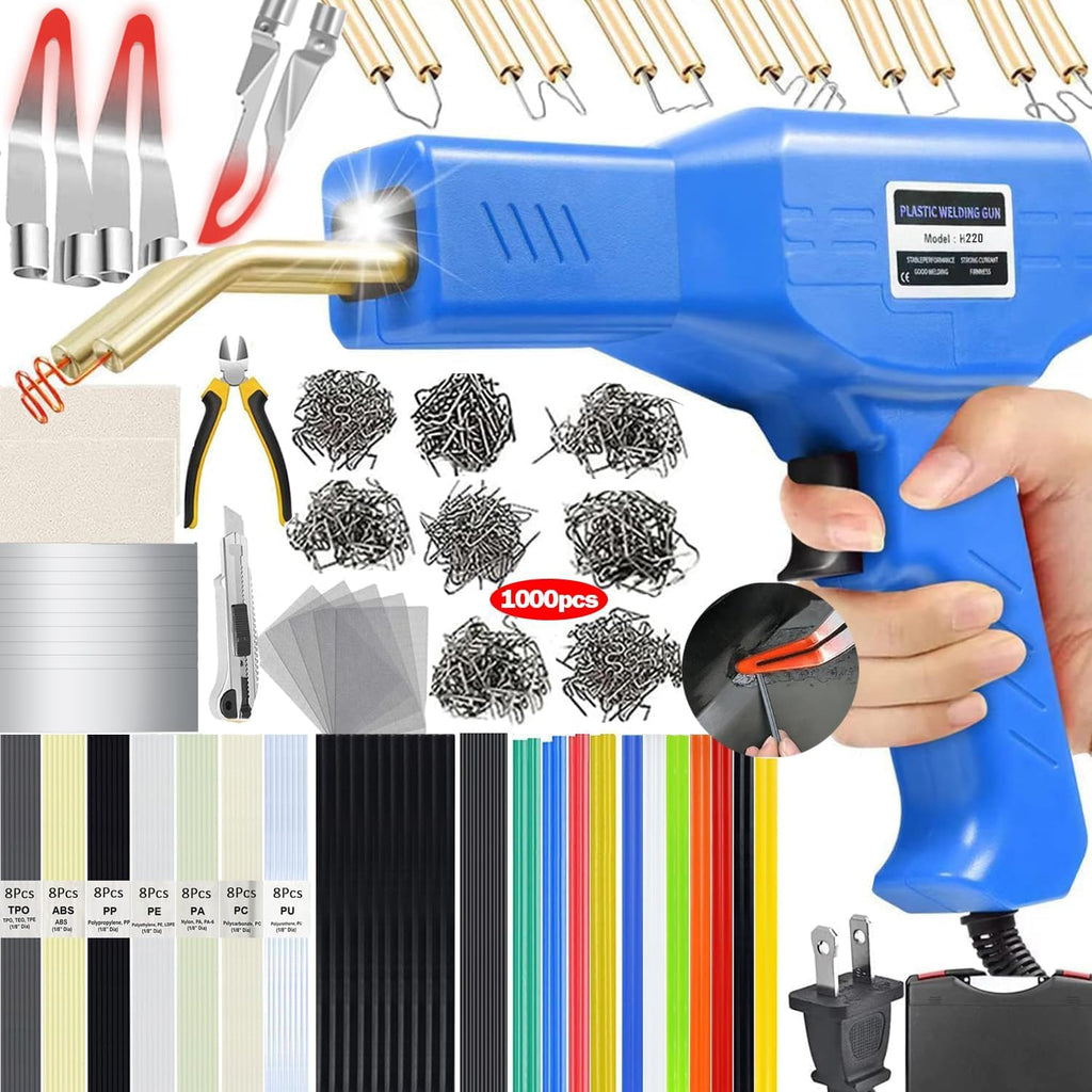 Upgraded 220W Plastic Welder, 2 in 1 Plastic Welding Repair Welder Kit 1000PCS Hot Stapler Soldering Gun with 100PCS Plastics Welding Rods Car Bumper Repair Kit for Most Plastics(Black)