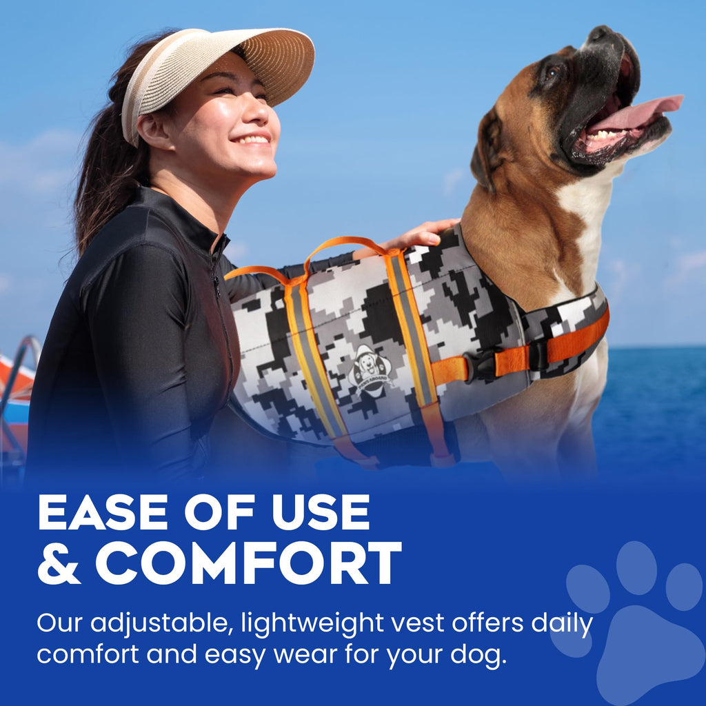 Dog Life Jacket — Premium Swim Vest with SafeChin Anti-Choke Collar | PAWS Aboard Blue & Yellow | RapidLift Rescue Handle, D-Ring, Reflective Trim | Boating, Kayaking, Pool | XX-Small (Under 6 lbs)
