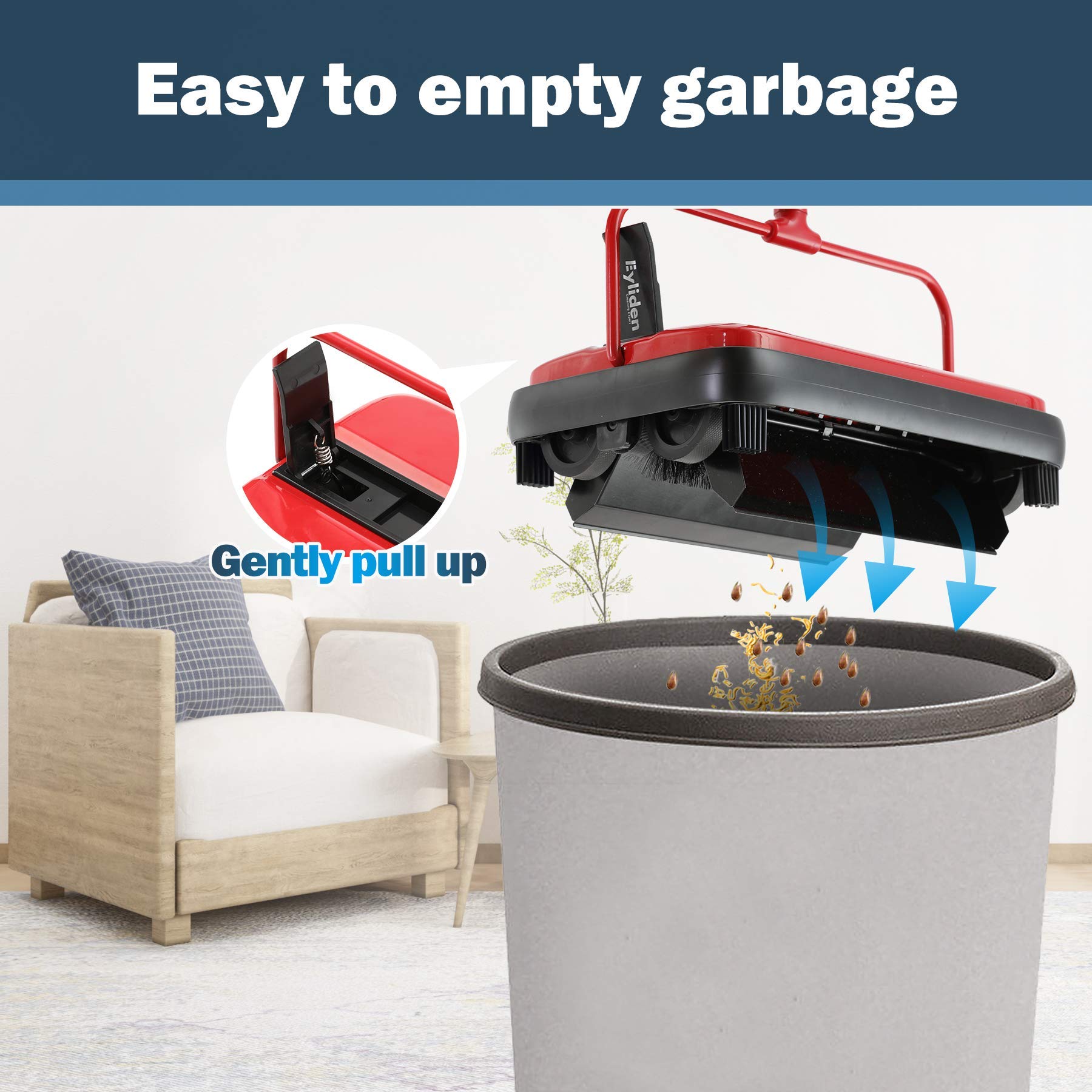 Eyliden Carpet Sweeper, Mini Size Lightweight Hand Push - No Noise, Non-Electric, Easy Manual Sweeping Only for Carpet Cleaning (Black)