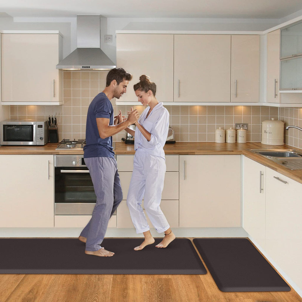 HappyTrends 2 PCS Kitchen Mat Cushioned Anti-Fatigue Floor Mat, Heavy Duty Ergonomic Comfort Foam Standing Mat, Waterproof Non-Slip Kitchen Rugs for Home, Office, Laundry,Black