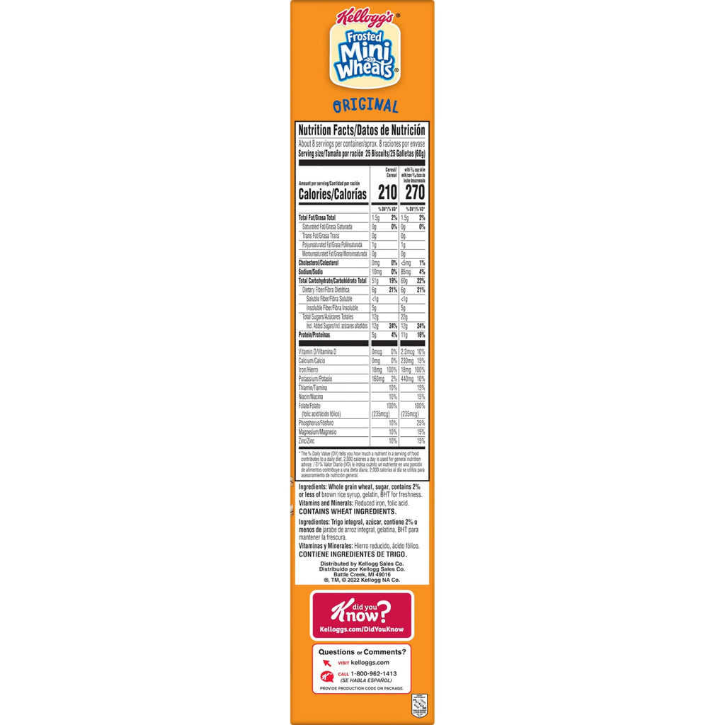 Kellogg's Frosted Mini-Wheats Cold Breakfast Cereal, High-Fiber, Whole Grain, Family Size, Original, 24oz Box (1 Box)
