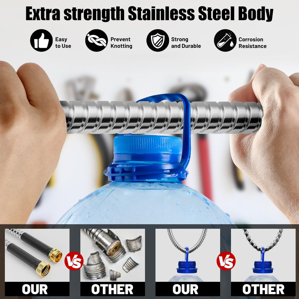 Beitopamz Garden Hose 25 ft, Stainless Steel Metal Water Hose with Nozzle, Flexible and Durable, Rust Proof, No-Kink, Heavy Duty, Leakproof 3/4'' Brass Fittings, Lightweight Hose for Patio, Lawn