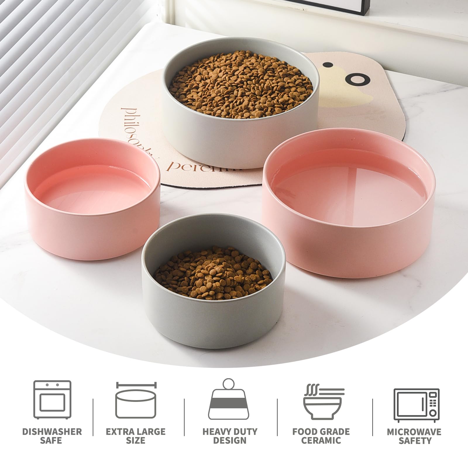 6'' Ceramic Raised Dog Bowl - 30Oz Dog Food & Water Bowl with Elevated Non-Slip Bamboo Stand, Dishwasher & Microwave Safe, Anti Vomiting Heavy Duty Pet Bowl for Small and Medium Dogs, Black