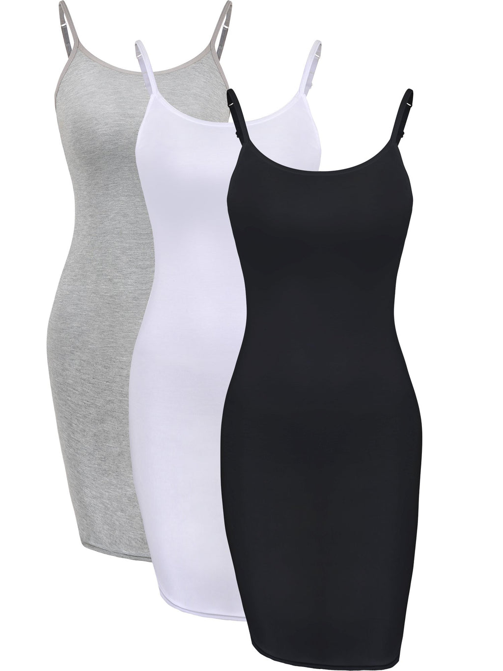WILLBOND 3 Pieces Women's Basic Cami Long Tanks Dress Spaghetti Strap Slips for Under Dresses, Long Camisoles for Layering
