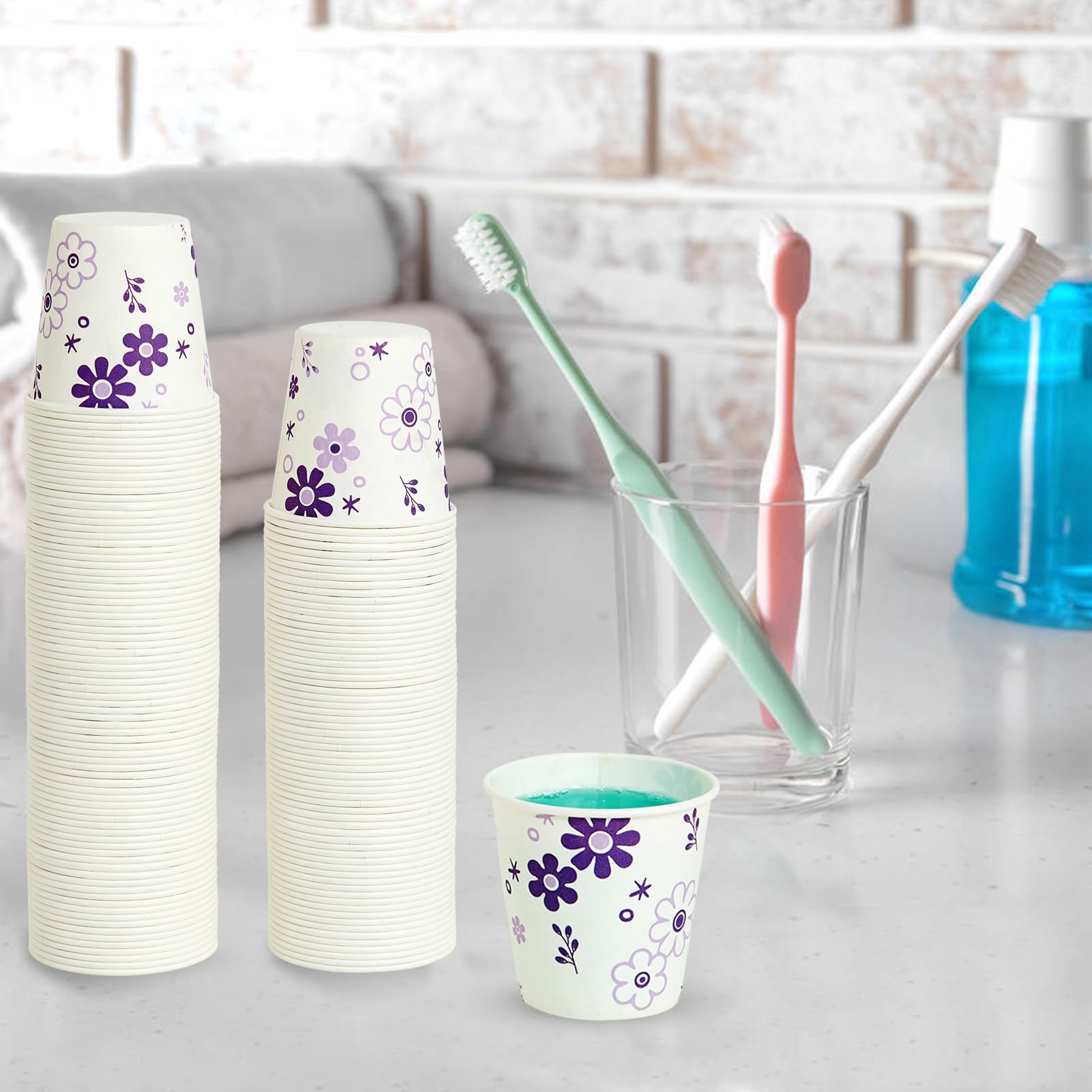 [300 Pack] 3 oz Paper Cups, Blue Mouthwash Cups, Disposable Bathroom Cups, Cold Beverage Drinking Cup for Water Coolers, Party, Home and Office
