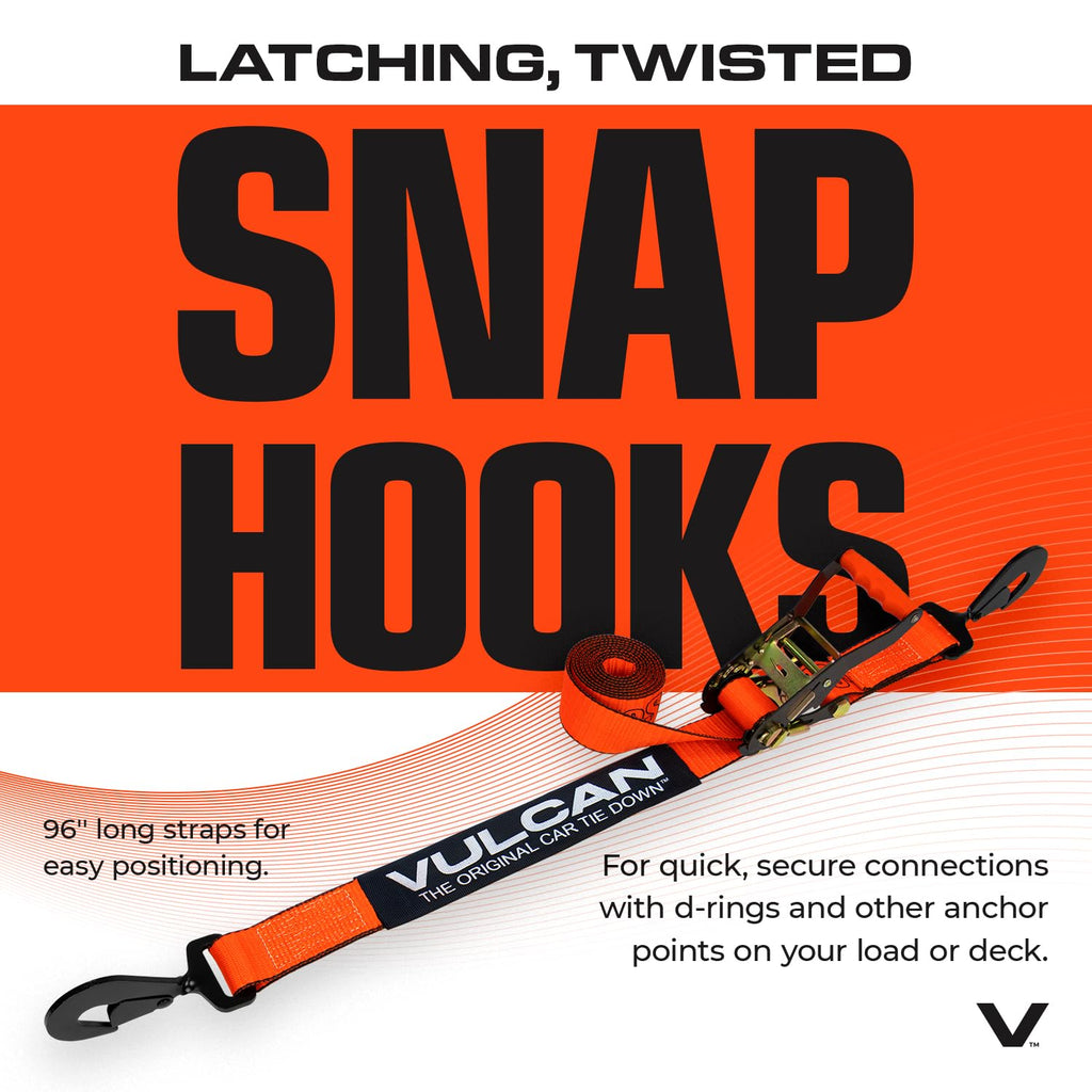VULCAN Complete Axle Strap Tie Down Kit with Snap Hook Ratchet Straps - Classic Yellow - Includes (4) 22 Inch Axle Straps, (4) 36 Inch Axle Straps, and (4) 8' Snap Hook Ratchet Straps