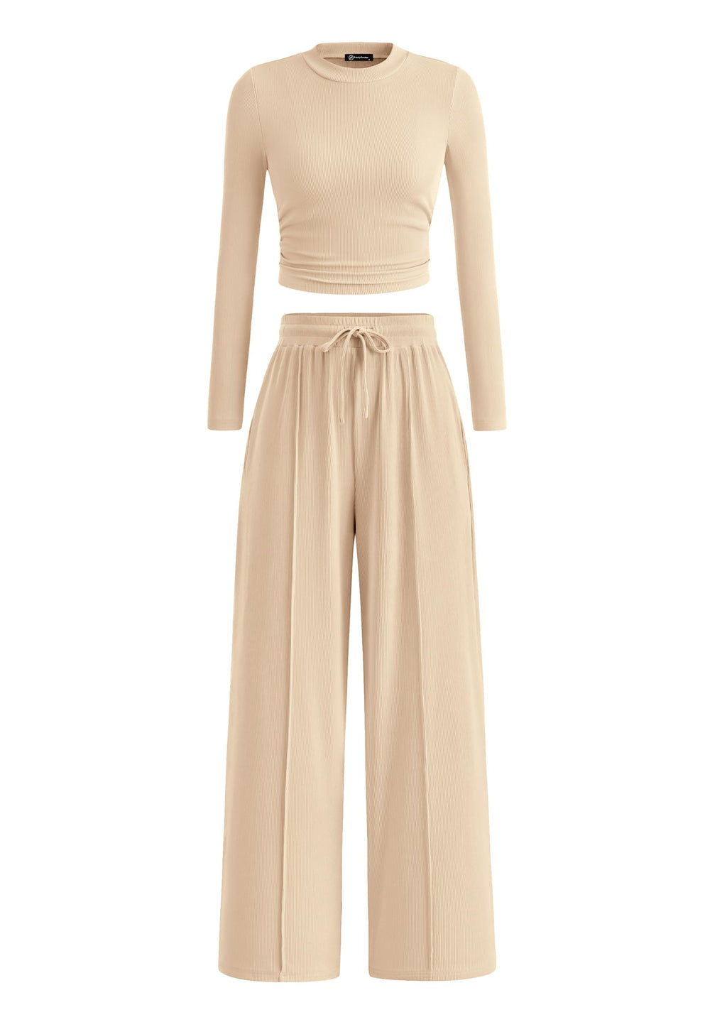 PRETTYGARDEN Women's 2 Piece Sets 2026 Fall Long Sleeve Crop Tops Wide Leg Pants Matching Outfit Tracksuits Spring Clothes