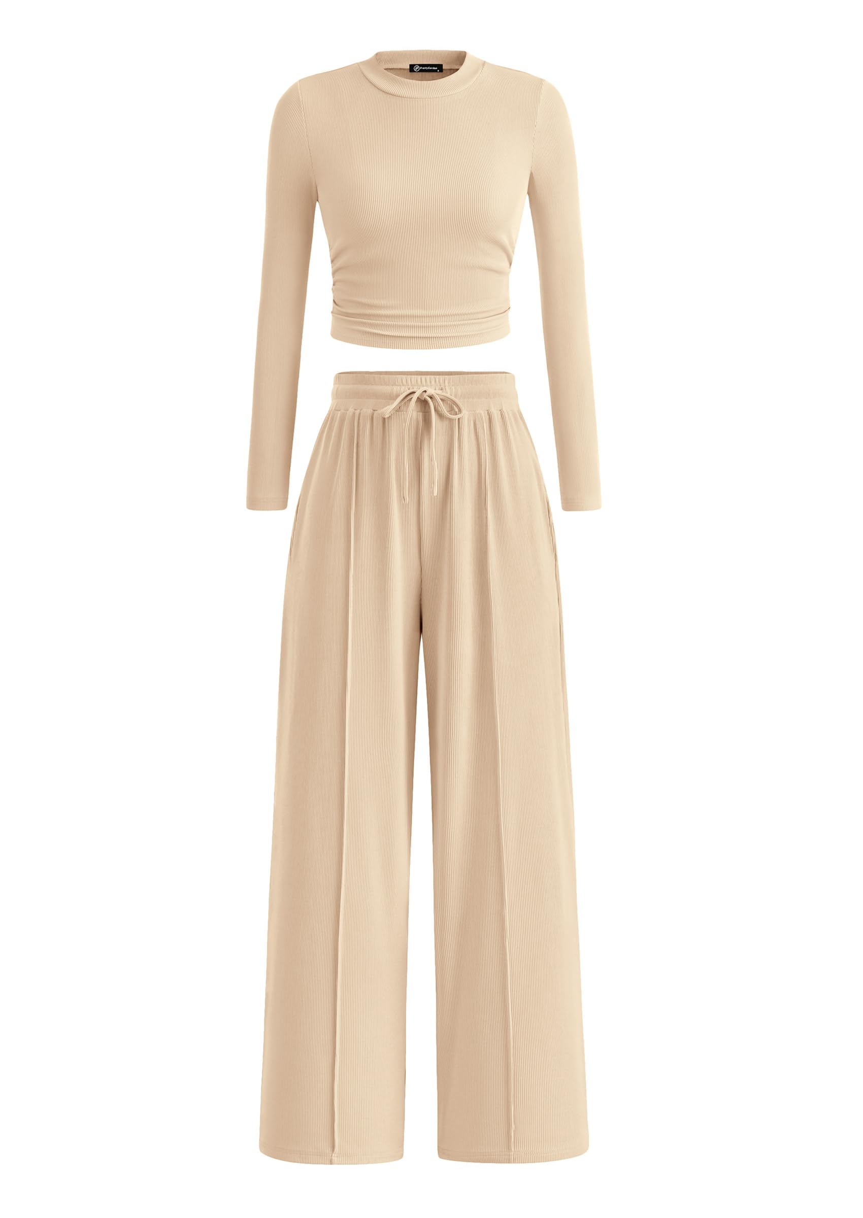 PRETTYGARDEN Women's 2 Piece Sets 2026 Fall Long Sleeve Crop Tops Wide Leg Pants Matching Outfit Tracksuits Spring Clothes