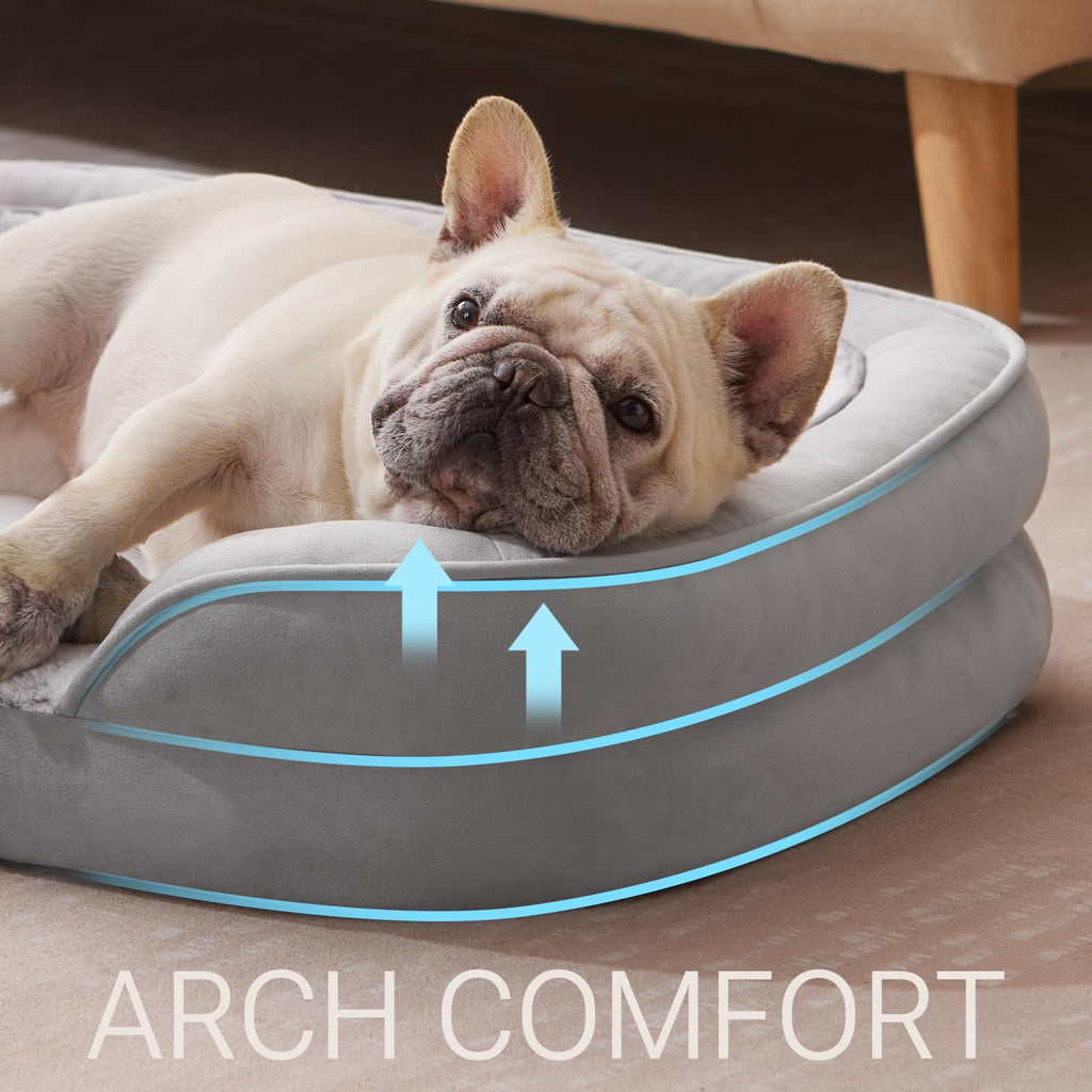Soft Touch Orthopedic Dog Bed for Large Dogs with Faux Fur Top, Waterproof Pet Couch Bed with Removable Washable Cover and Supportive Foam Filling (Grey, Large)