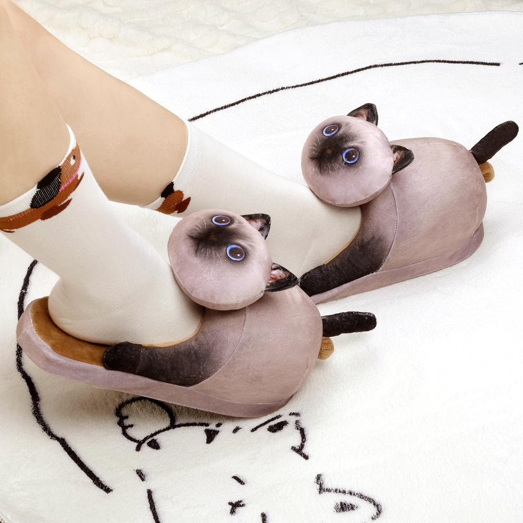 Funny Cat Slippers for Women,Fuzzy Animal Indoor House Shoes with Soft Memory Foam,Comfy Plush Warm Slip-on Slippers,Cat Gifts for Cat Lover