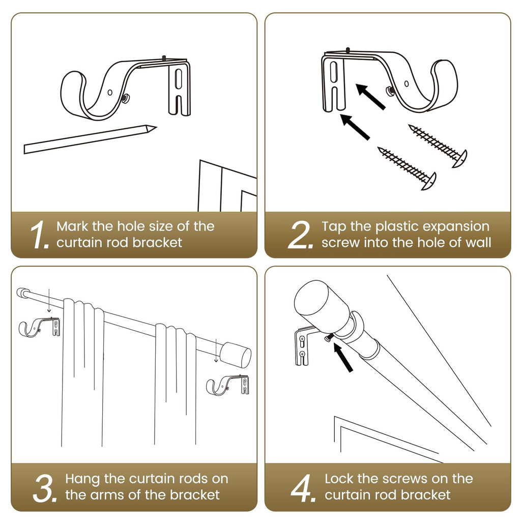 1” Diameter brown curtain rod Itself is 30 to 60 inch. 1 Pack Fits 30-54 inch Windows with Heavy Duty Adjustable brown curtain rods Splicing Metal Extra Long Curtain Rod