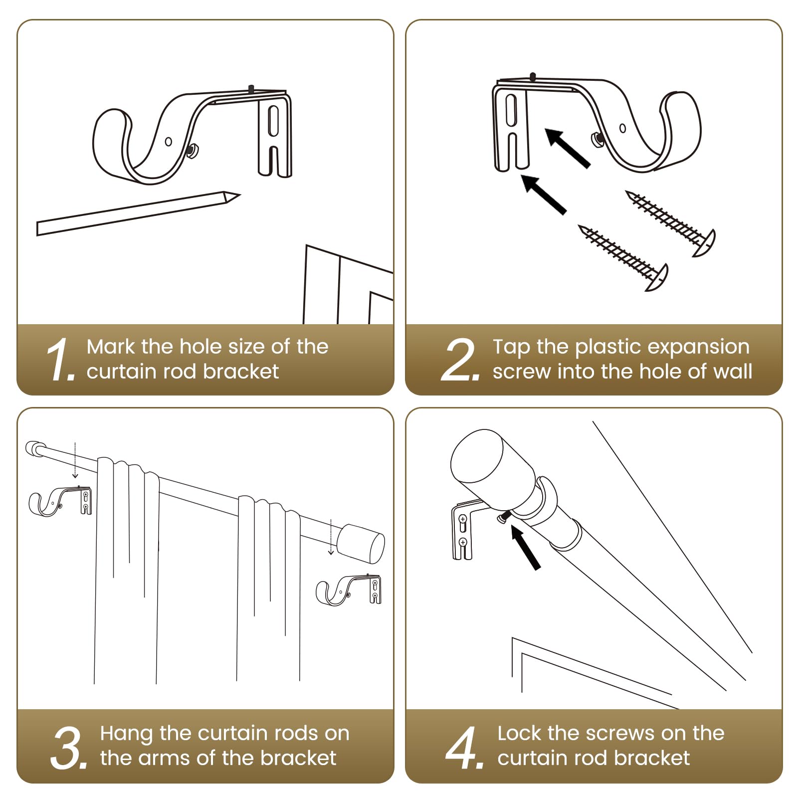 1” Diameter brown curtain rod Itself is 30 to 60 inch. 1 Pack Fits 30-54 inch Windows with Heavy Duty Adjustable brown curtain rods Splicing Metal Extra Long Curtain Rod
