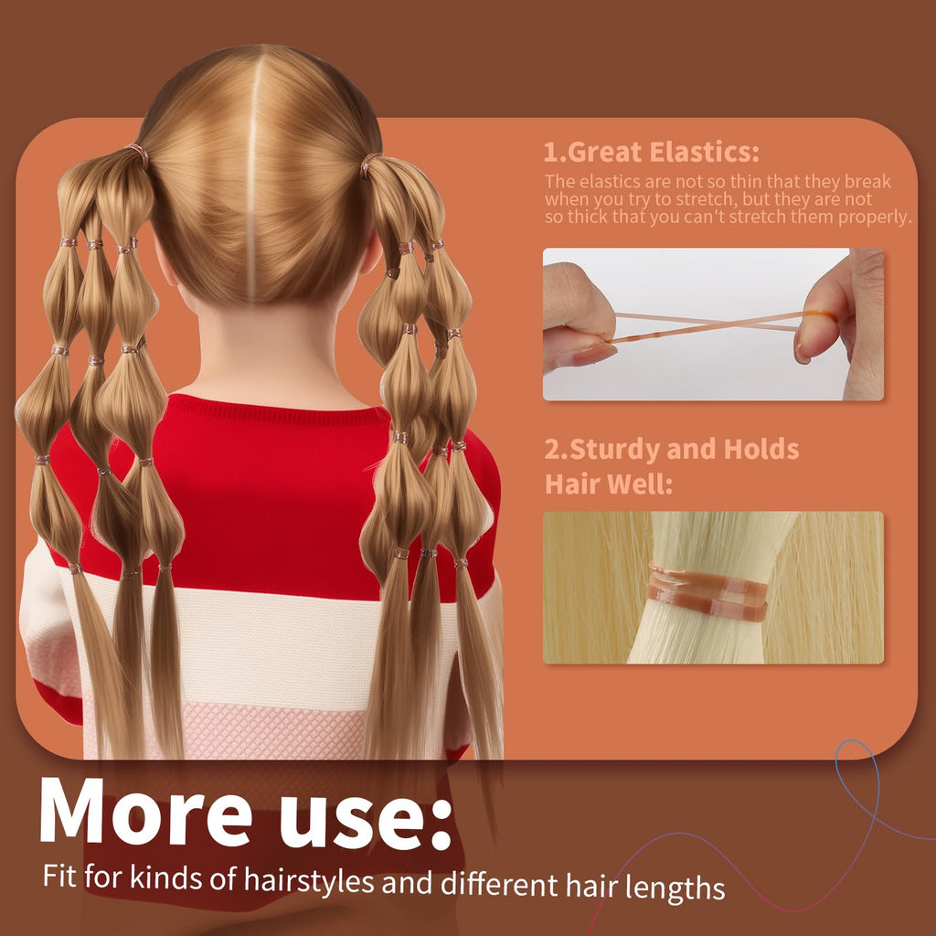 Teenitor Clear Elastic Hair Bands, 2000pcs Mini Hair Rubber Bands, Hair Ties, Soft Hair Elastics Ties, 2mm in Width and 30mm in Length