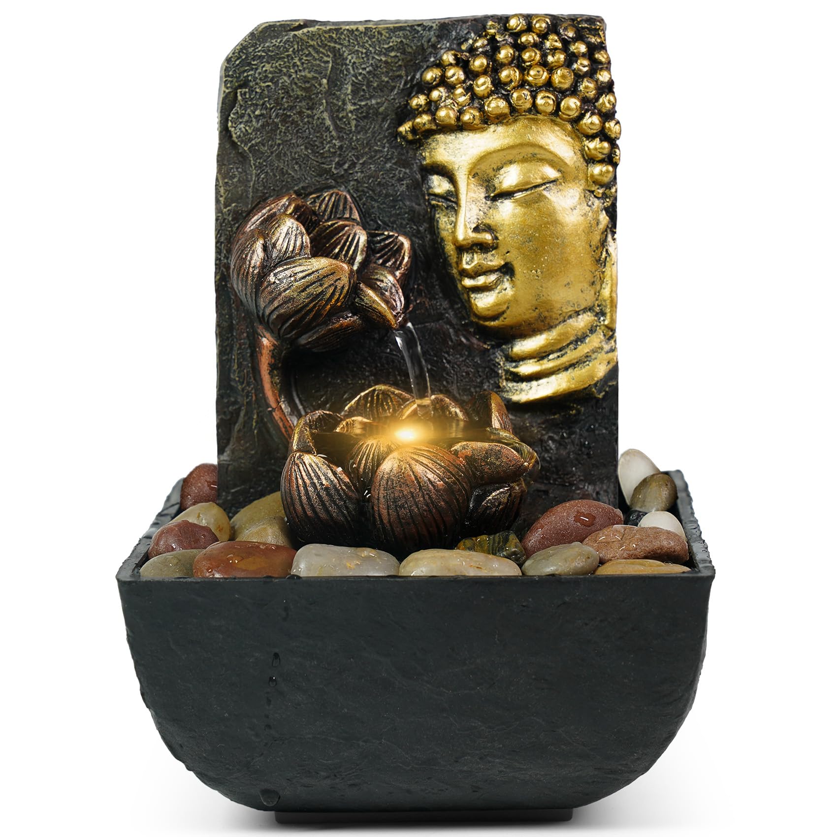 Ferrisland Tabletop Water Fountain, Zen Meditation Indoor Waterfall Fountain, Heart Shape Decoration with LED Light for Home Office Bedroom Relaxation Decor, Gift Ideas