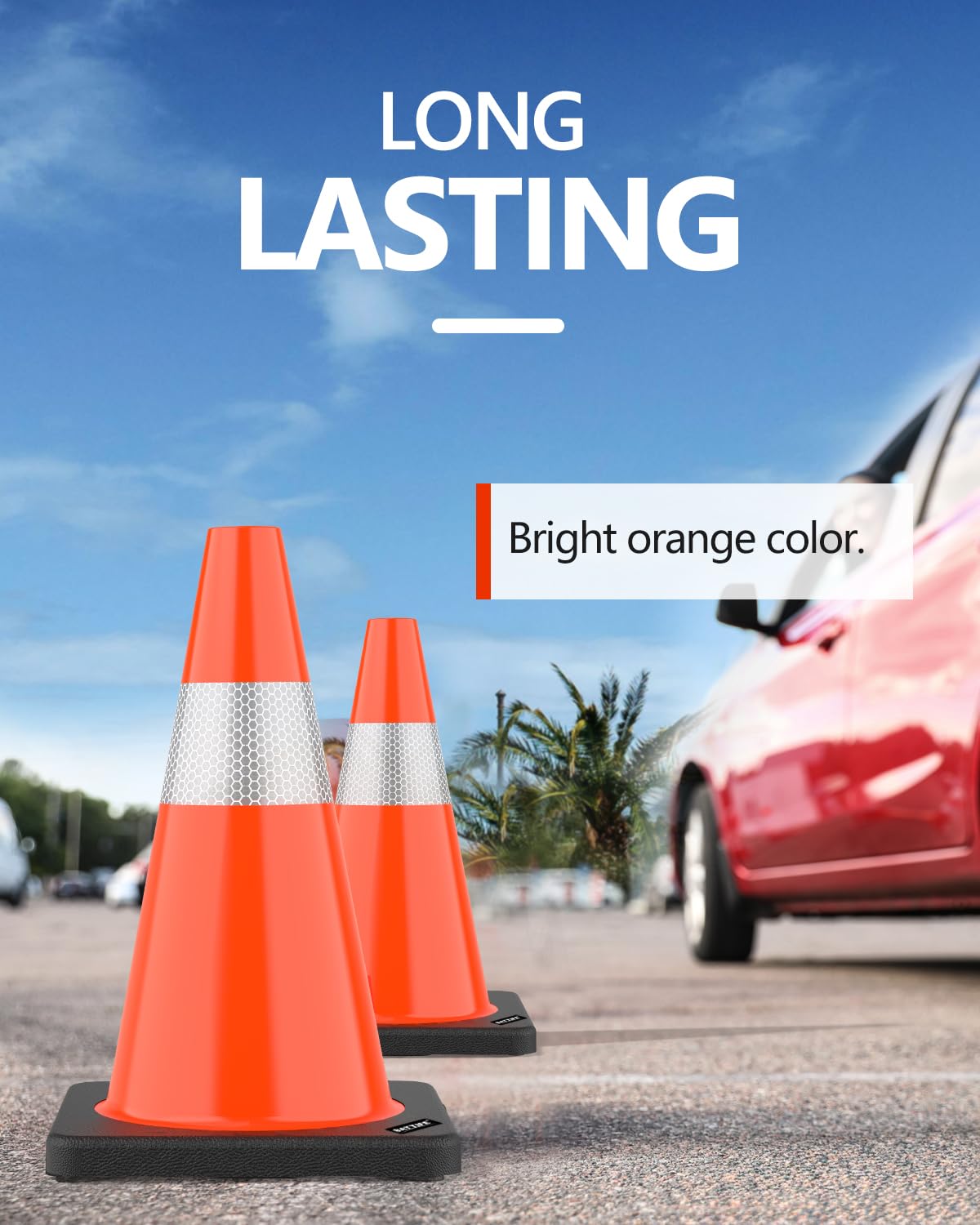 (4 Pack) BATTIFE Traffic Cones 18 Inch with Black Weighted Base, PVC Green Cone for Traffic Control,Construction Events, Driveway Road Parking Lot