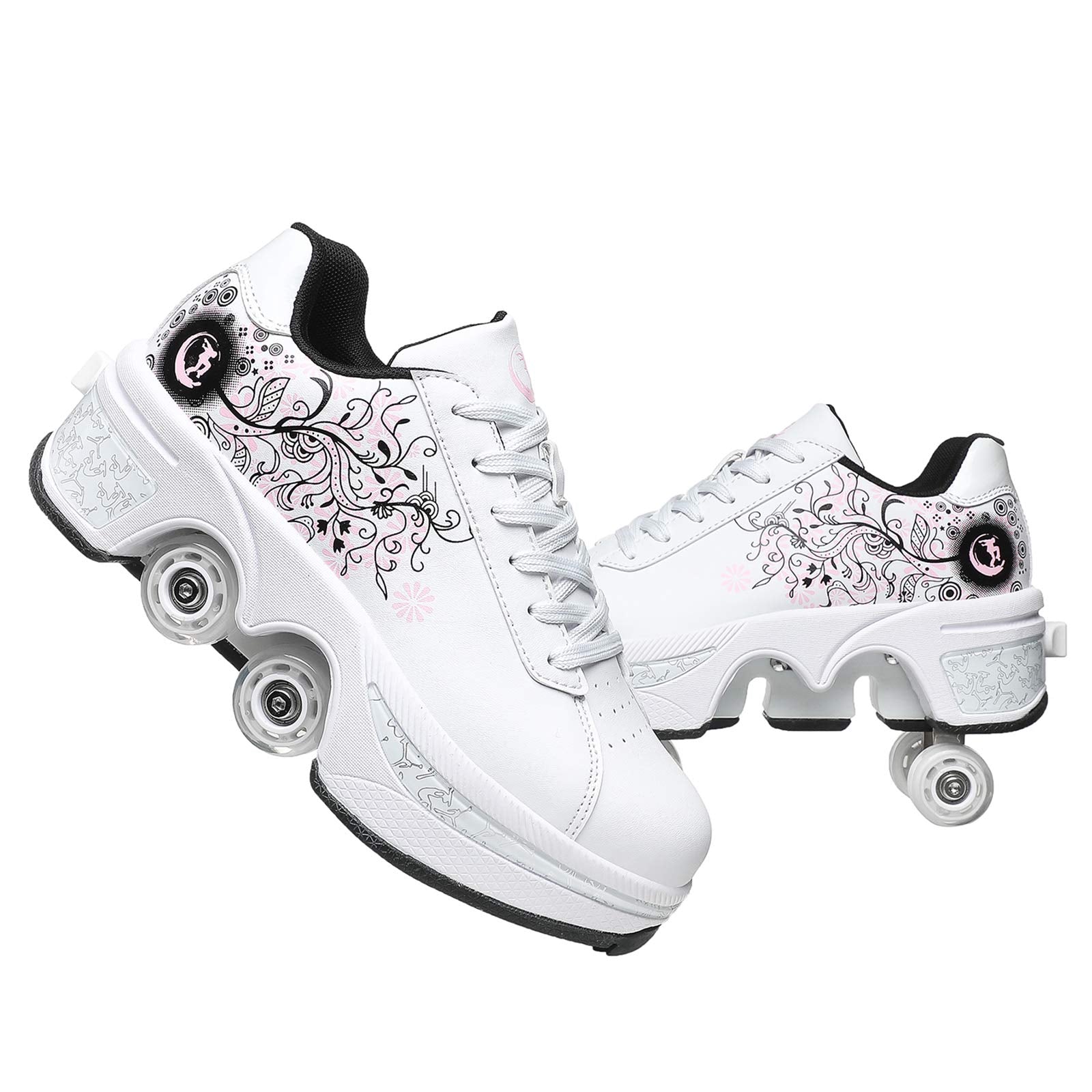 Double-Row Deform Wheel Automatic Walking Shoes Invisible Deformation Roller Skate 2 in 1 Removable Pulley Skates Skating Parkour