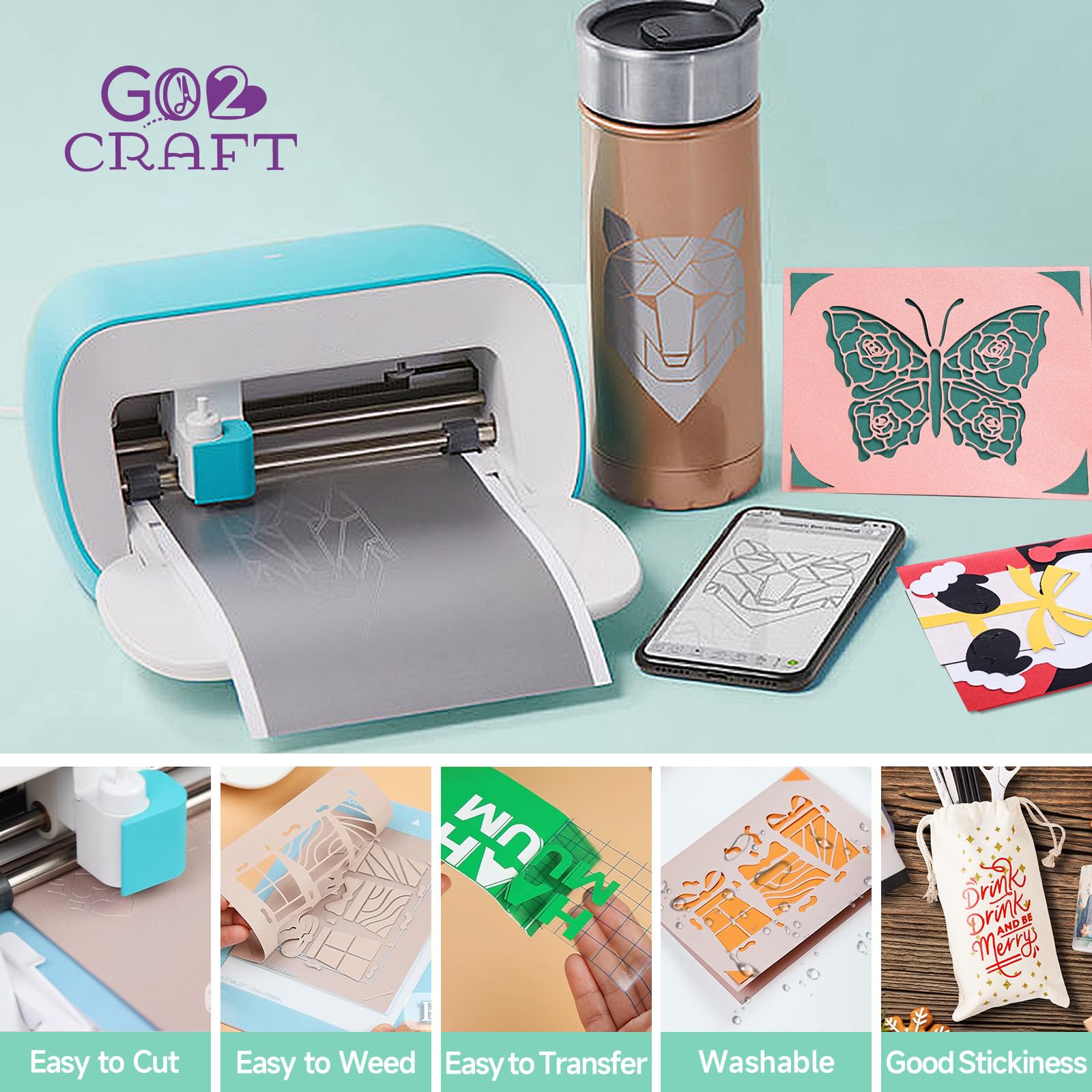 GO2CRAFT All-in-One Accessories Bundle, 90Pcs Ultimate Tools and Accessories with Vinyl, Weeding Tools, Transfer Tape, Crafting Starter Kit