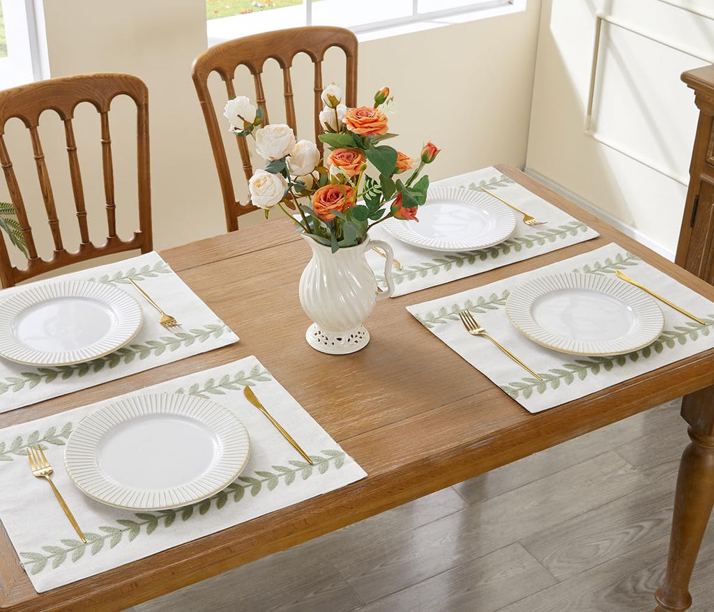 Wracra Embroidered Placemats, 13 x 18 Inch Set of 4 Placemats, Irregular Willow Rustic Place Mats for Kitchen Table and Heat Resistant, Blue 4PCS