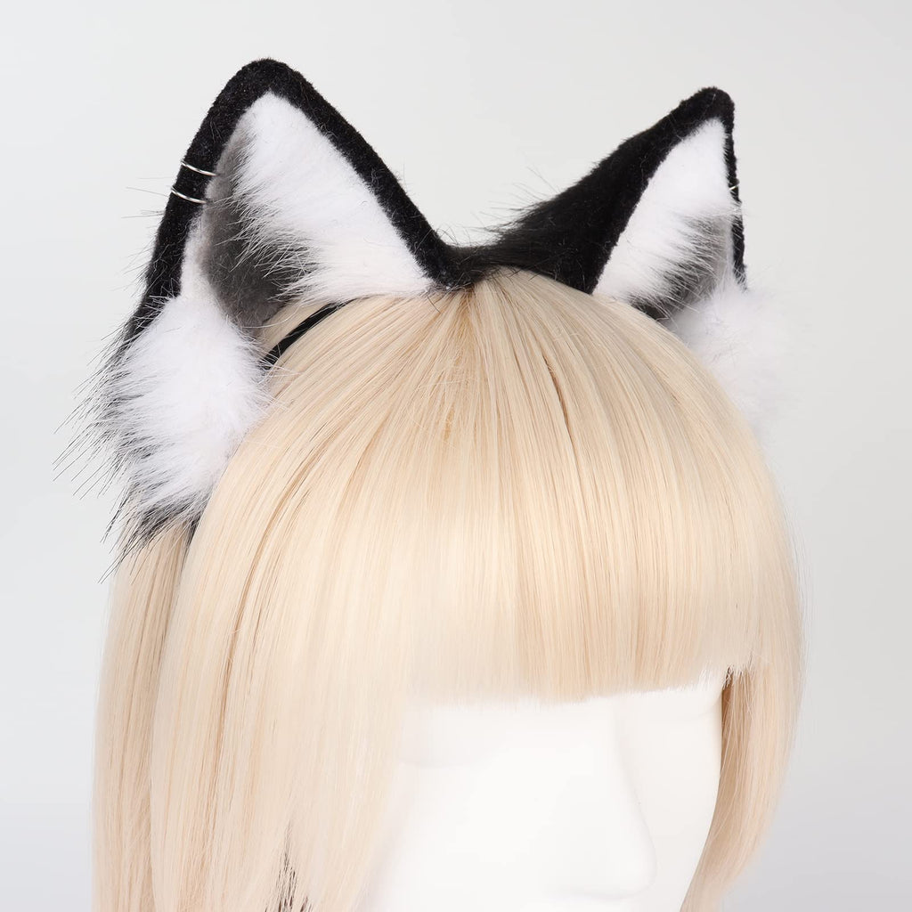 QinRuan Animal Cosplay Costume Accessories Furry Faux Fur Cat Ears Headband and Fox Tail Set Halloween Accessory