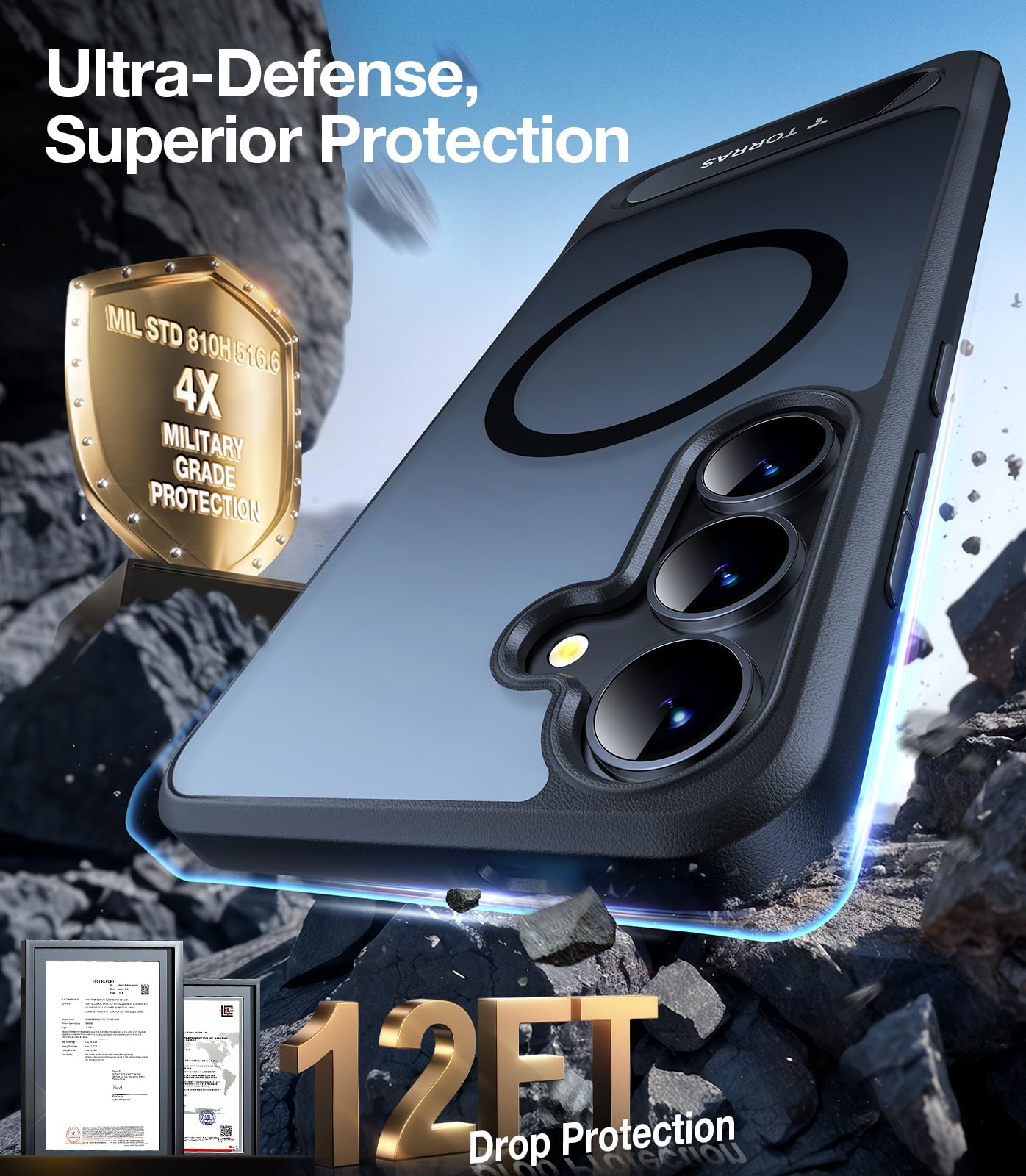 TORRAS Strong Magnetic & Seamless Stand for Samsung Galaxy S24 Ultra Case, Fit for MagSafe, Mil-Grade Drop Protection, Kickstand for Samsung Galaxy S24 Ultra Case, Translucent Back/Black Edge