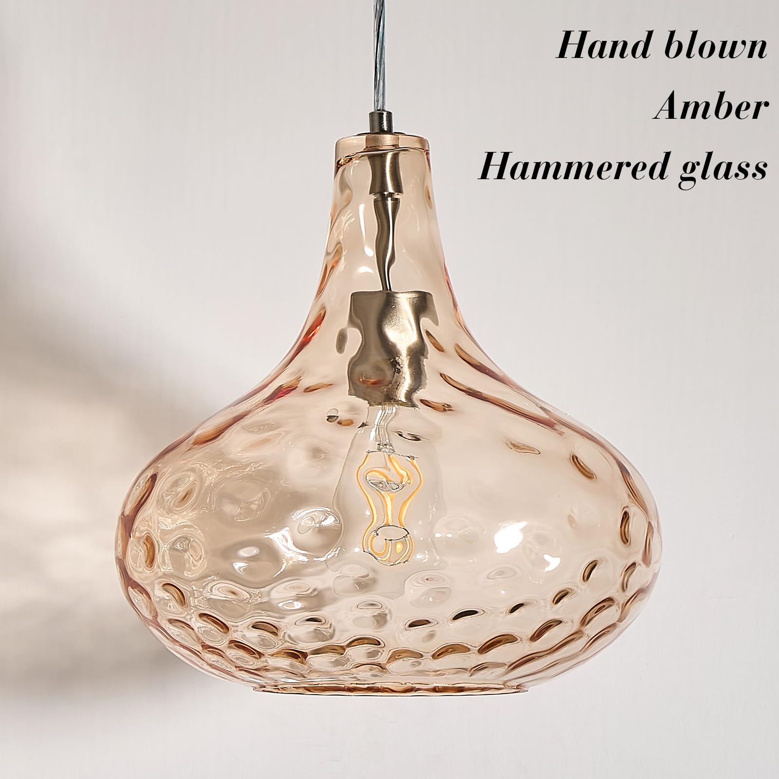 Glass Large Pendant Lights for Kitchen Island Blown Glass Pendant Light Clear Hammered Shade Hanging Ceiling Lights with Black Finish for for Kitchen Island, Sink, Hallway, Living Room 11 inch
