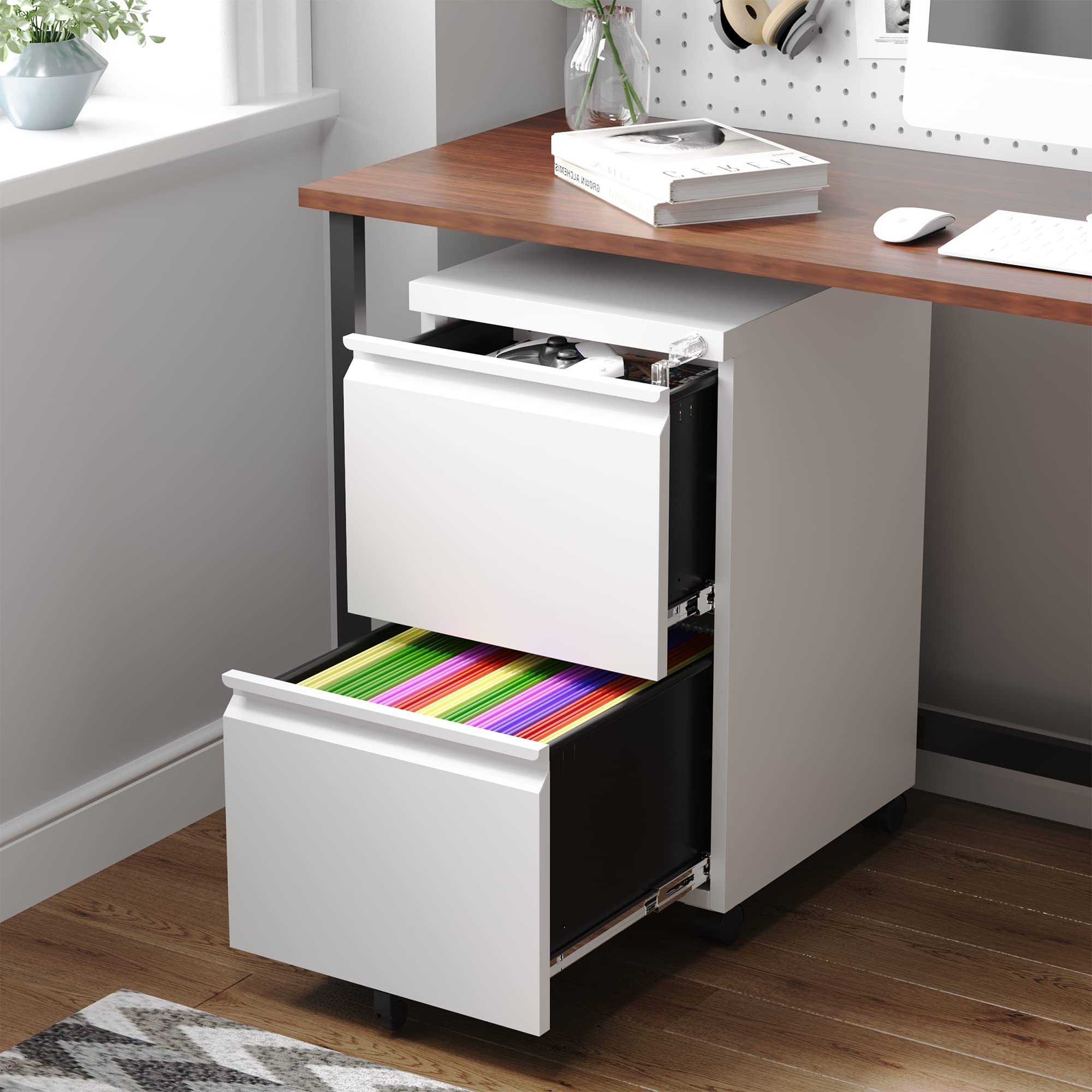 Letaya 3 Drawer Mobile File Cabinet with Lock,Under Desk Metal Small Filing Cabinets for Home Office Organizer Letters/Legal/A4(Fully Assembled Except Wheels-Black)