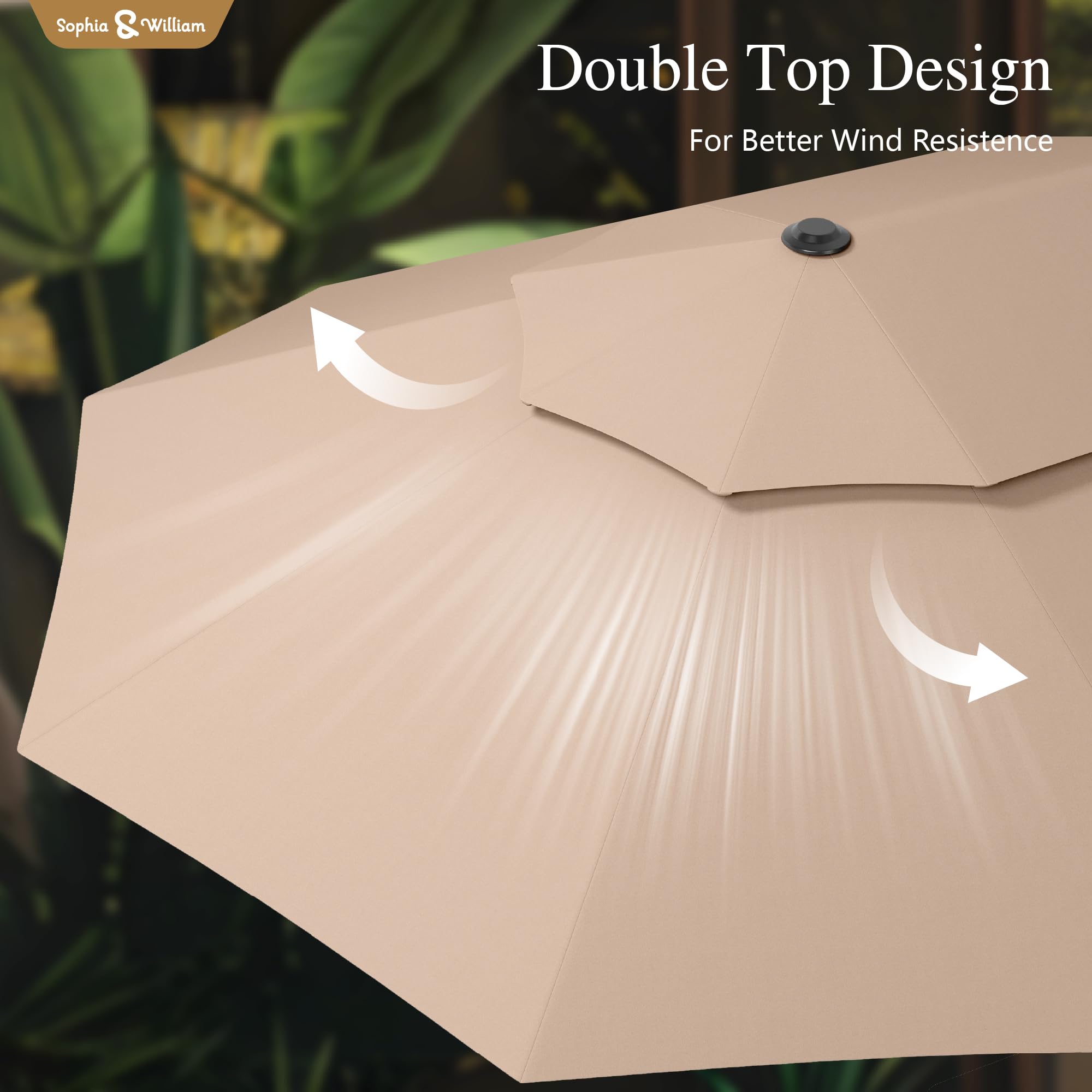 Sophia & William 15 ft Extra Large Patio Umbrella with Base Included, Rectangular Outdoor Umbrella Heavy Duty, Market Umbrella Double-sided Fade Resistant for Pool Garden Backyard, Beige
