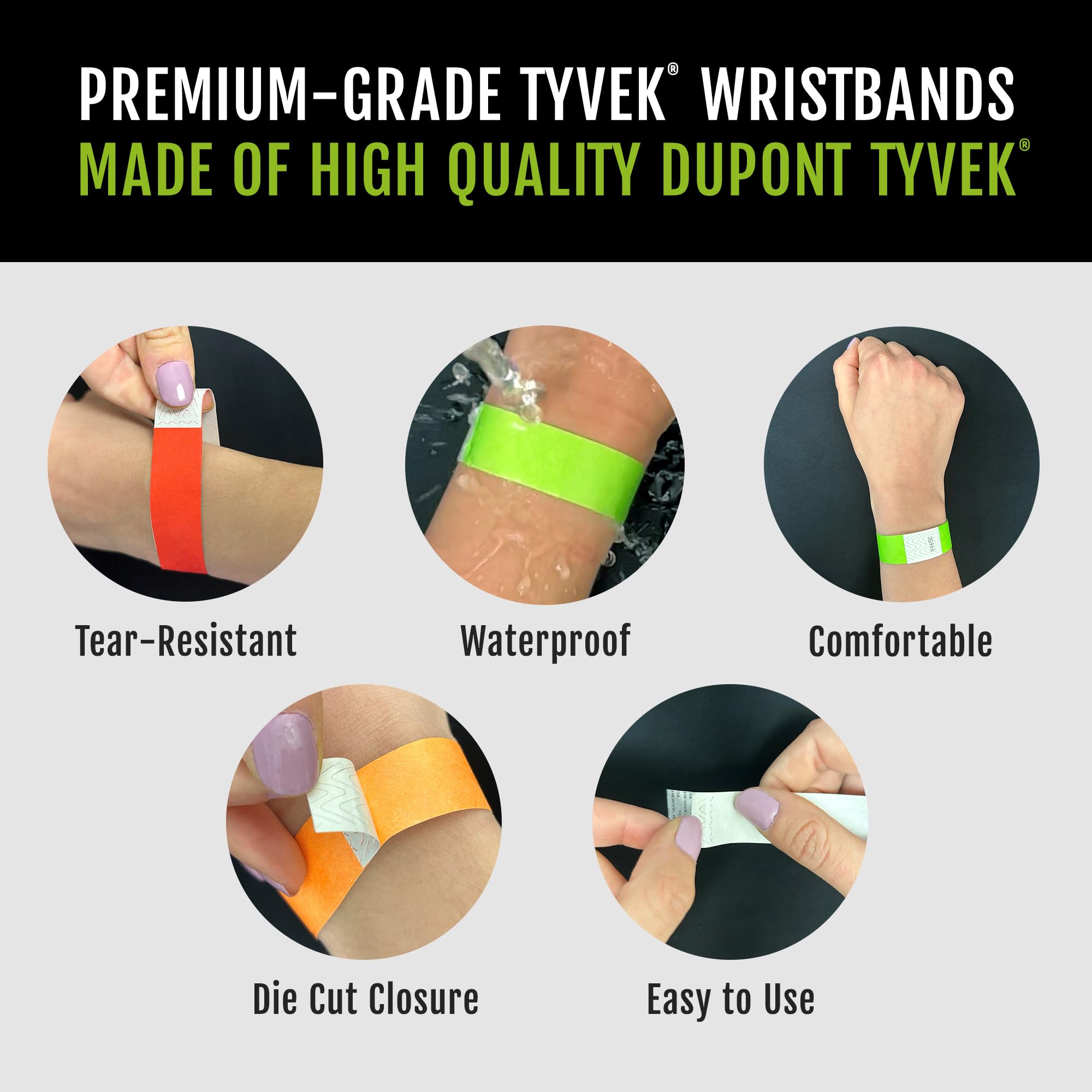 1,000 WristCo 10 Color Variety Pack Tyvek Wristbands for Events - Comfortable Tear Resistant Paper Bracelets ID Wrist Bands for Concerts Festivals Admission Party Identification