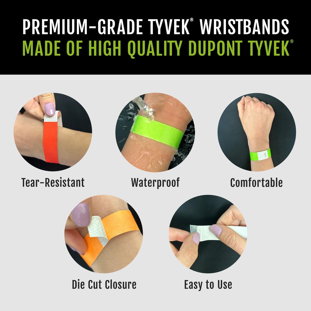 1,000 WristCo 10 Color Variety Pack Tyvek Wristbands for Events - Comfortable Tear Resistant Paper Bracelets ID Wrist Bands for Concerts Festivals Admission Party Identification
