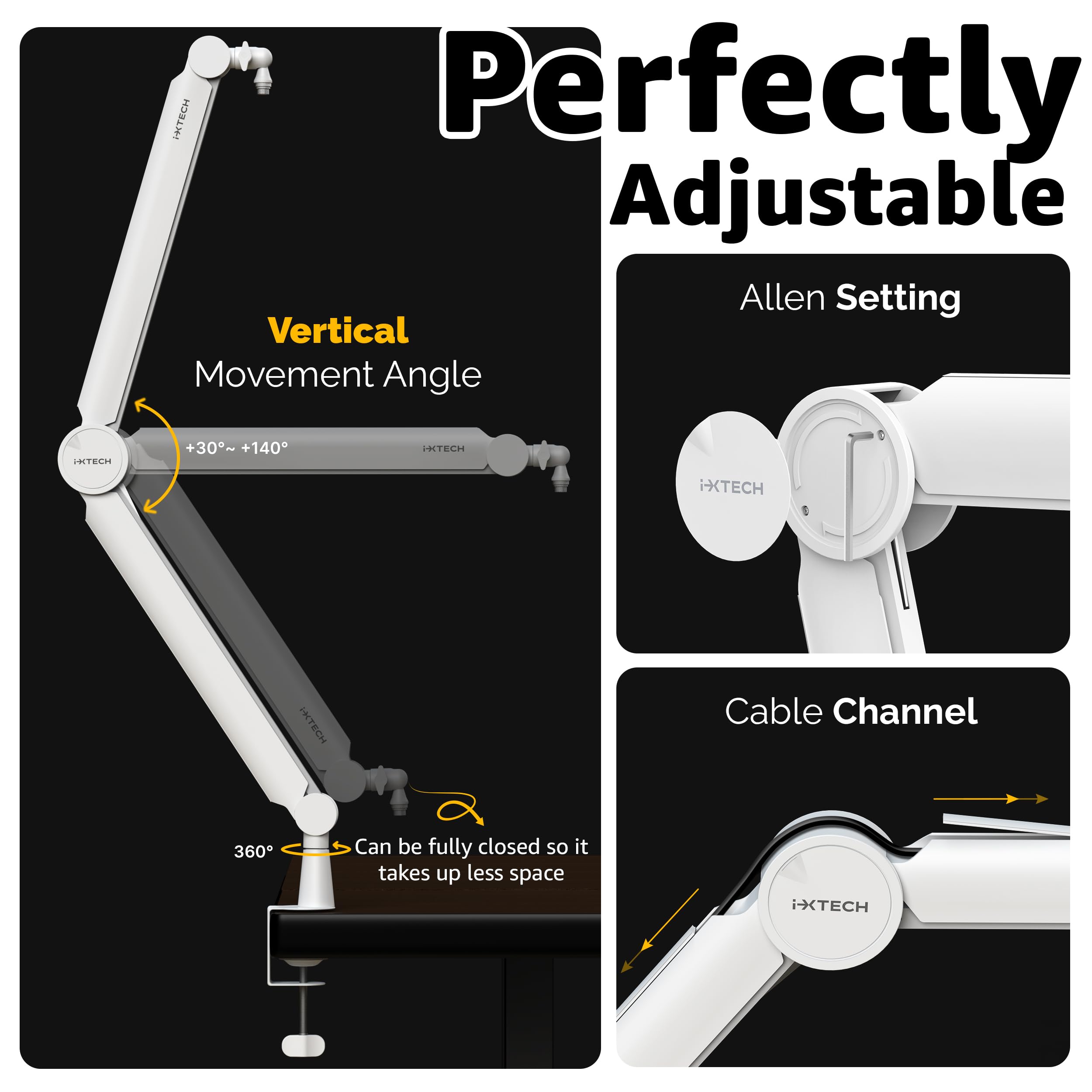 IXTECH Premium Microphone Boom Arm with Desk Mount, 360° Rotatable, Fully Adjustable, for Podcast, Video, Gaming, Radio, Studio, Recording, Sturdy and Universal VALIANT Model