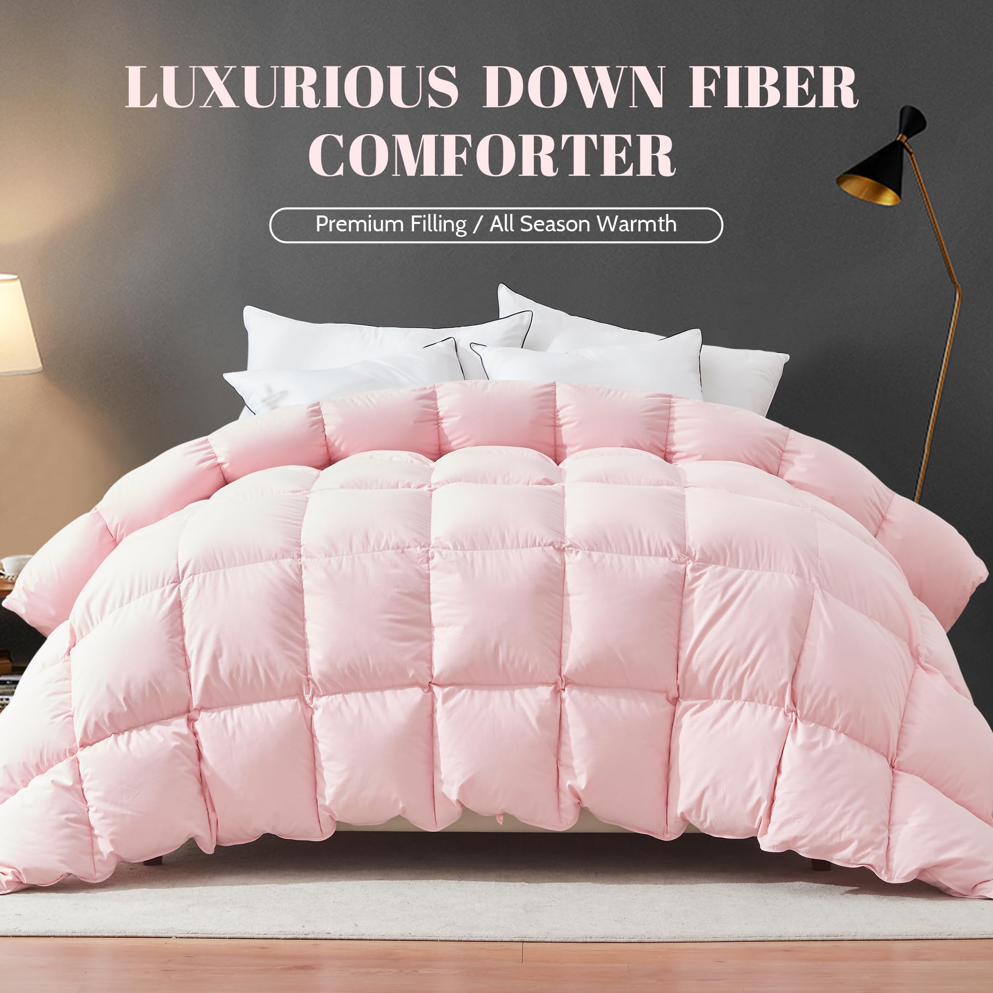 Cosybay Queen Size Feather Down Fiber Comforter Ultra Fluffy Duvet Insert, All Season Cotton Cover Luxury Hotel Bed Comforter with Corner Tabs, Blue, 90x90 Inch