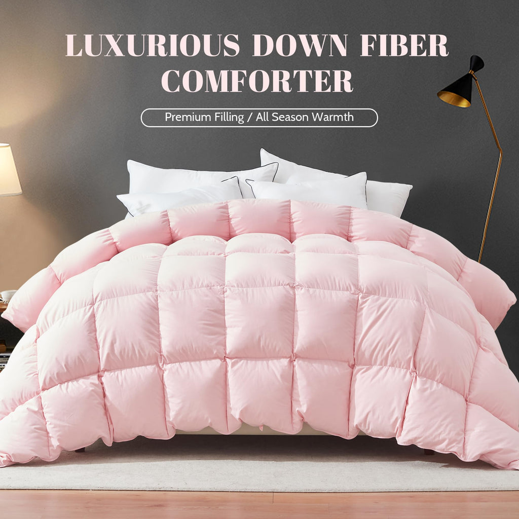 Cosybay Queen Size Feather Down Fiber Comforter Ultra Fluffy Duvet Insert, All Season Cotton Cover Luxury Hotel Bed Comforter with Corner Tabs, Blue, 90x90 Inch