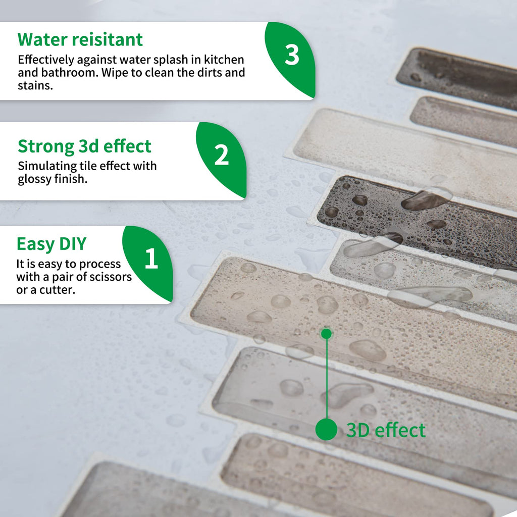 WOWSTAR 10-Sheet Peel and Stick Backsplash Tile for Kitchen, Back Splash Stick On Tiles for Kitchen Wall (Sand)