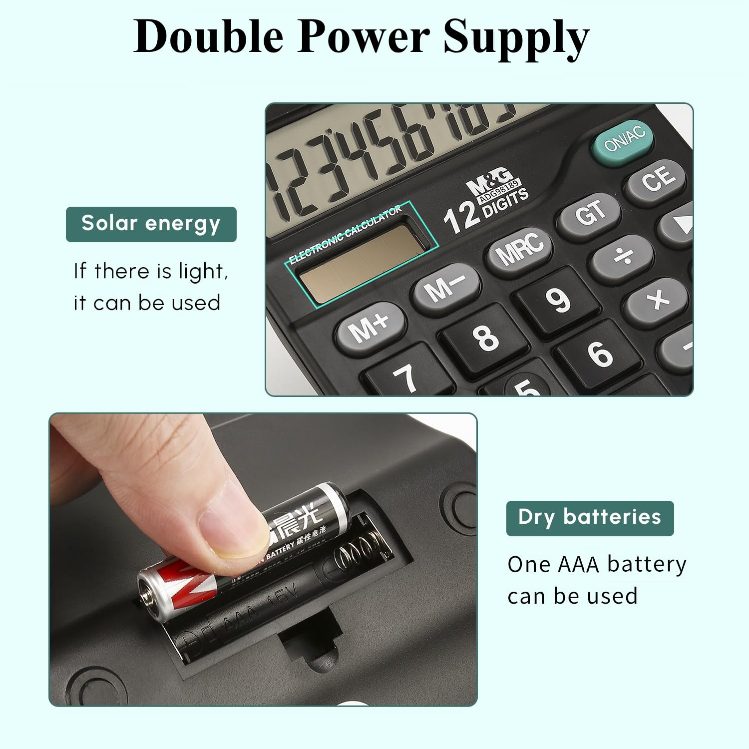 M&G Desk Calculator 12 Digit Extra Large LCD Display, Dual Solar Power and Battery, Accounting Calculator with Big Button, Battery Include, Perfect for Office Business Home Daily Use