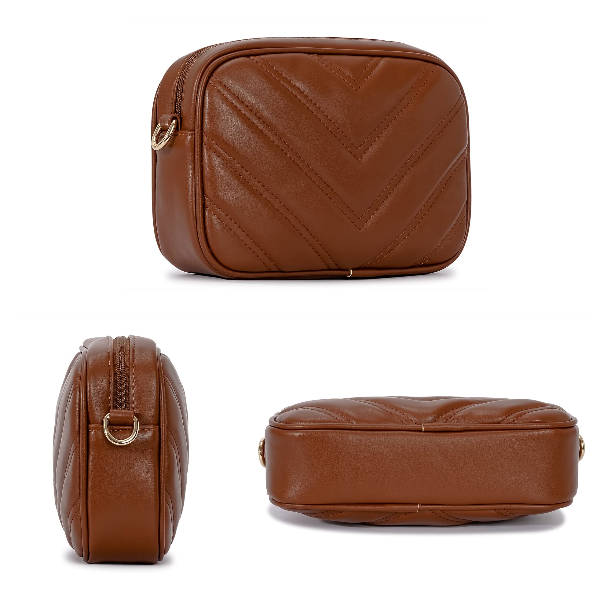 Herald Chevron Quilted Small Crossbody Bag with Coin Purse Pouch, Women Square Camera Side Shoulder 2 Size Handbags | Chevron