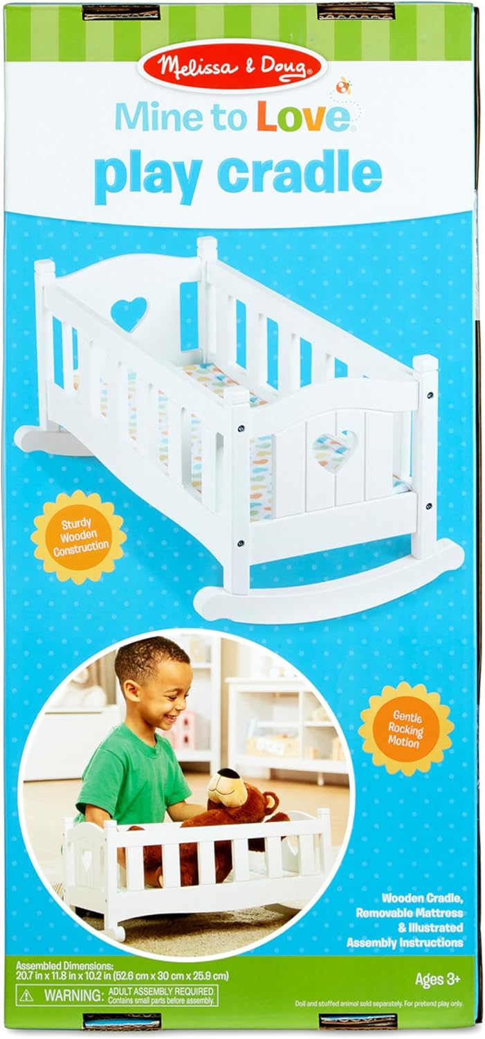 Melissa & Doug Wooden Play Cradle for Dolls - Baby Doll Crib and Baby Doll Bed with Mattress, Doll Accessories for Pretend Play and Stuffed Animals, Ages 3+