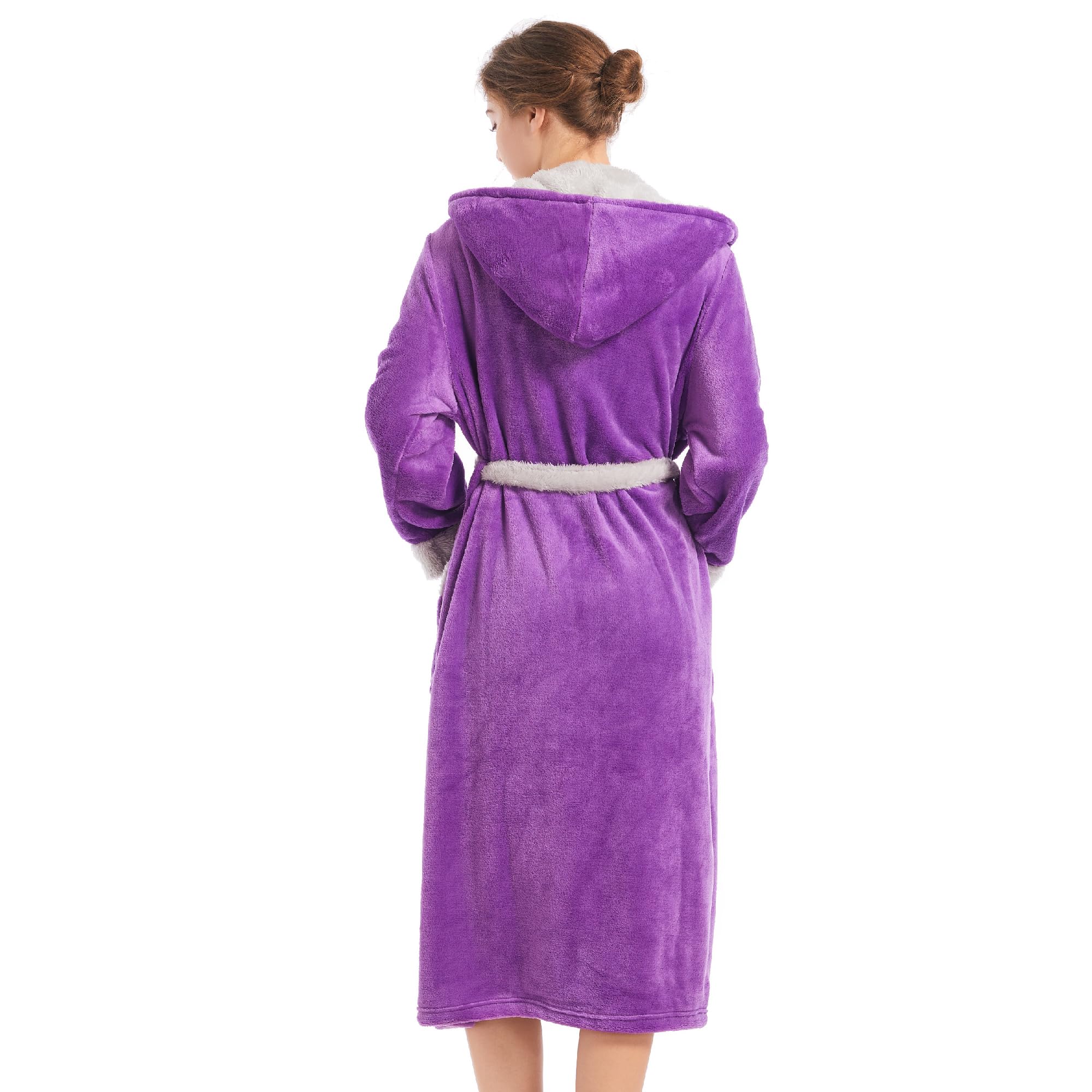 Inner Wish Women Hooded Plush Robe, Fleece Highly Absorbent Cozy Warm Bathrobe