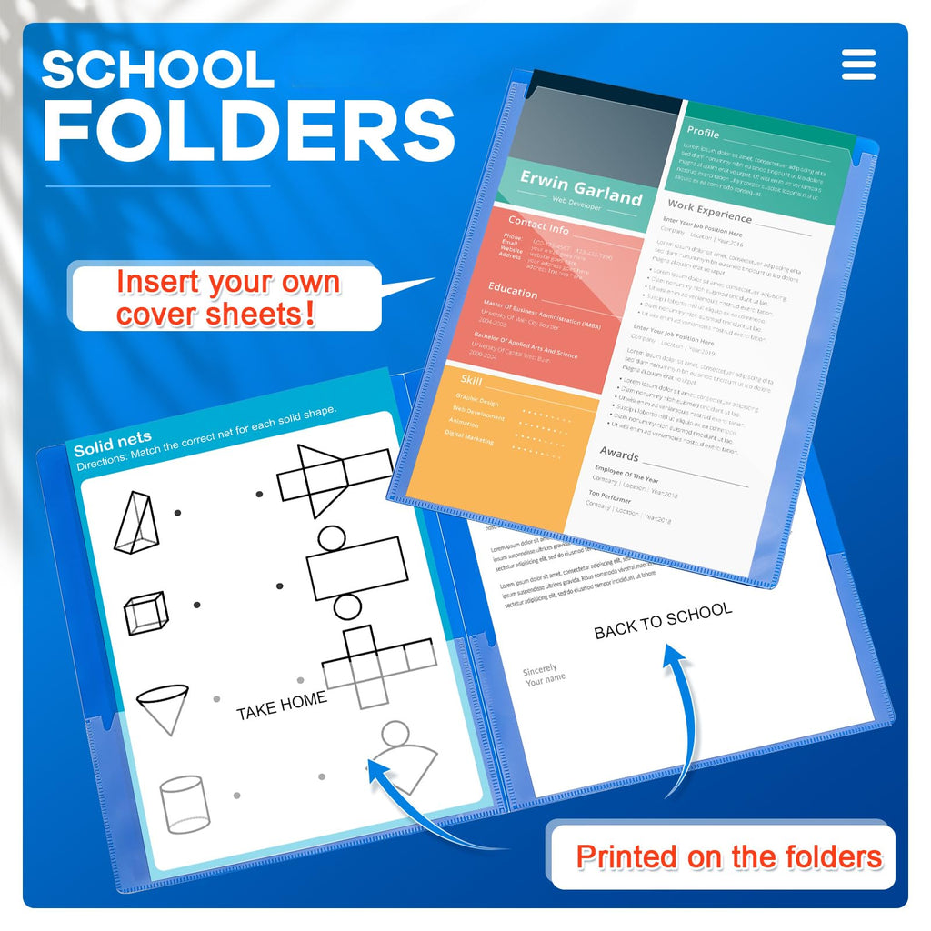 Henoyso 72 Pcs Plastic Take Home Folders with 2 Pockets Parent Teacher Classroom Communication Homework Folder for Students Parent Teacher Connect (Blue)