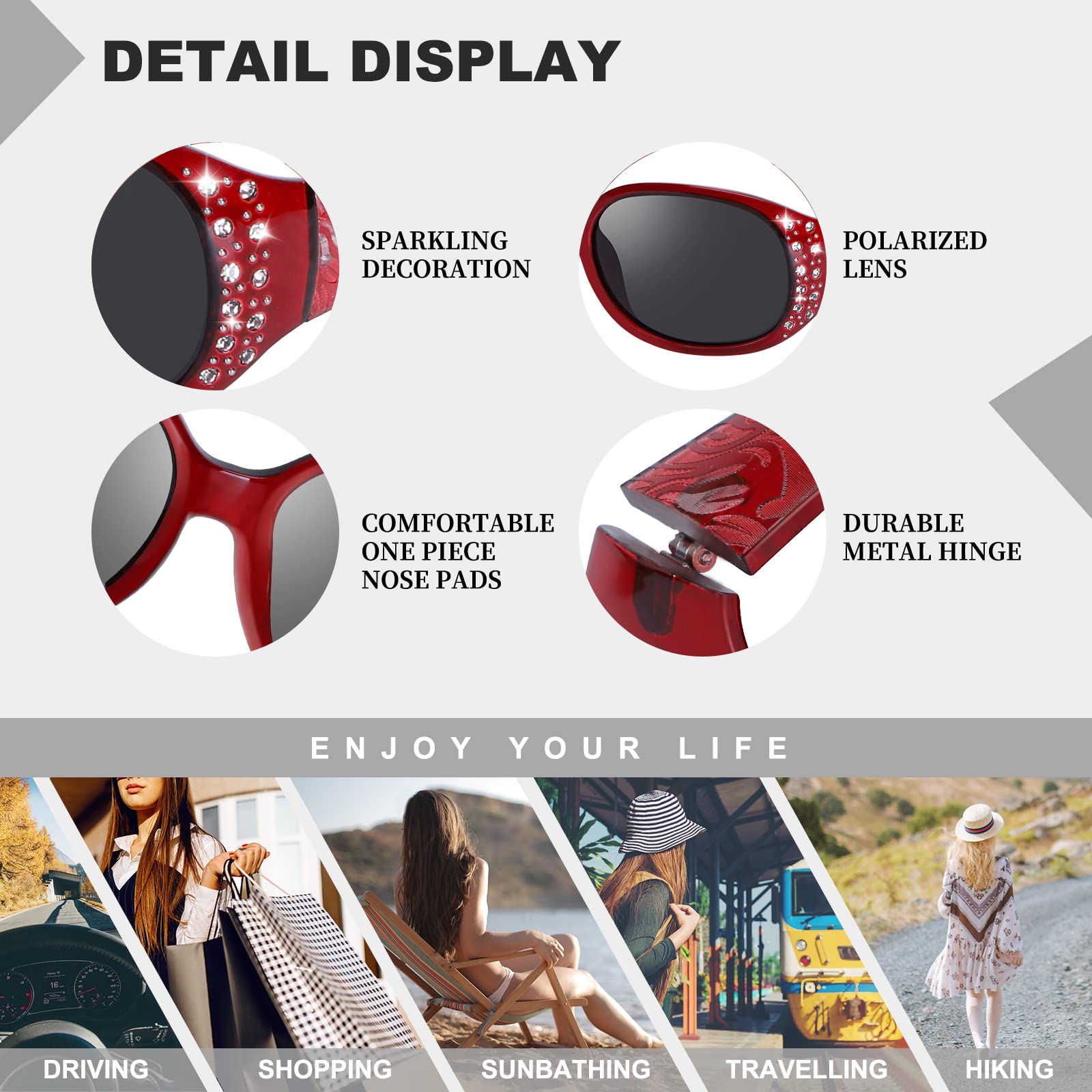 HAOLOTA Polarized Sunglasses for Women, Rhinestone Wrap Around Sunglasses with UV400 Protection