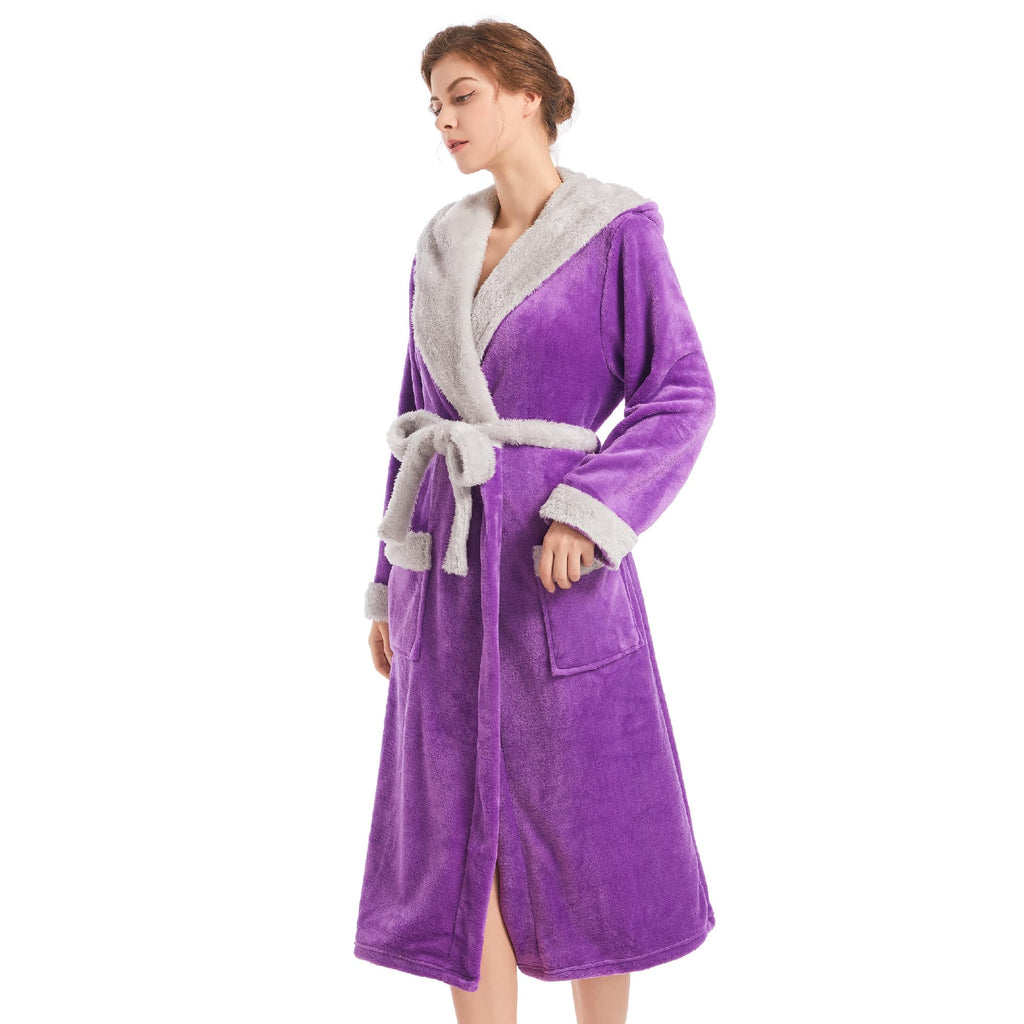 Inner Wish Women Hooded Plush Robe, Fleece Highly Absorbent Cozy Warm Bathrobe