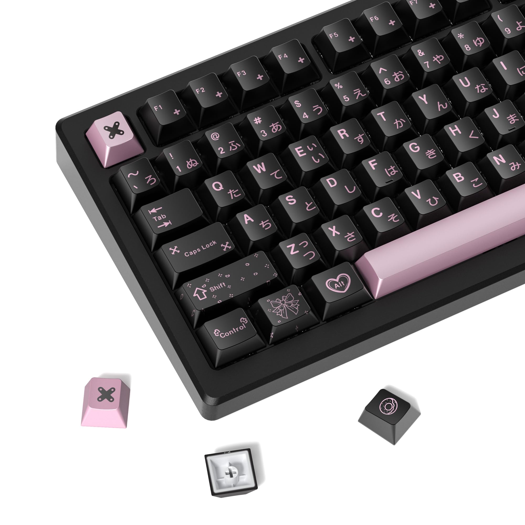 dagaladoo Black Topographic keycaps Double Shot PBT keycaps Shine Through Keyboard Keys Side Printed Key caps Cherry Profile Custom keycap Set for100%, 75%, 65%, 60% US Layout Mechanical Keyboard