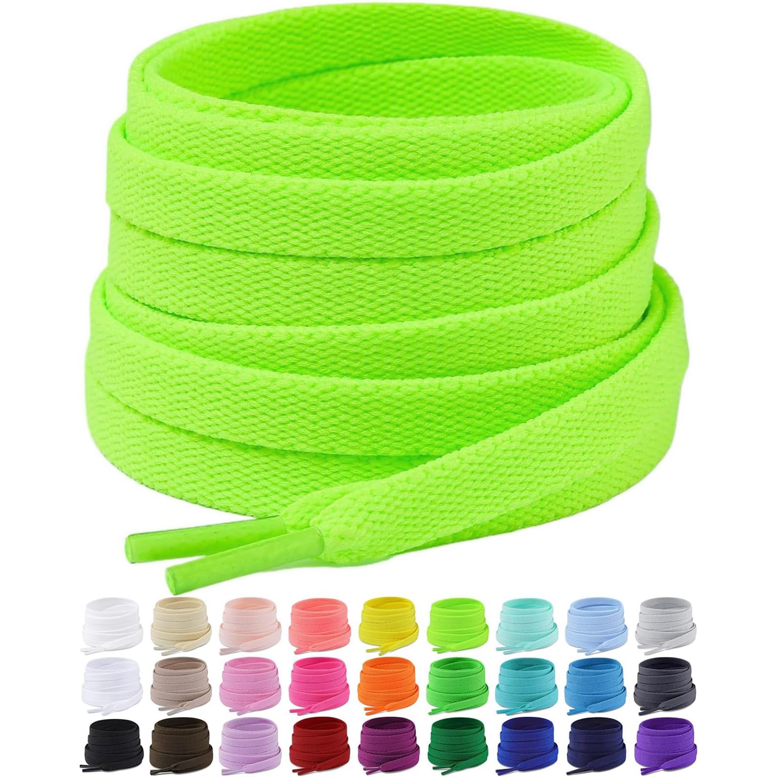 Upgrade Tight Weave Flat Shoelaces 28 Colors 5/16" Wide Shoe Laces for Sneakers - 2Pairs