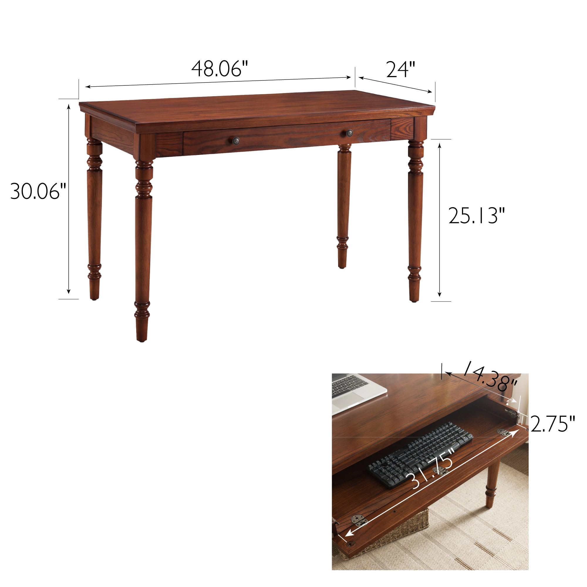 Leick Home Cottage White Turned leg Laptop Desk with Center Drawer, White