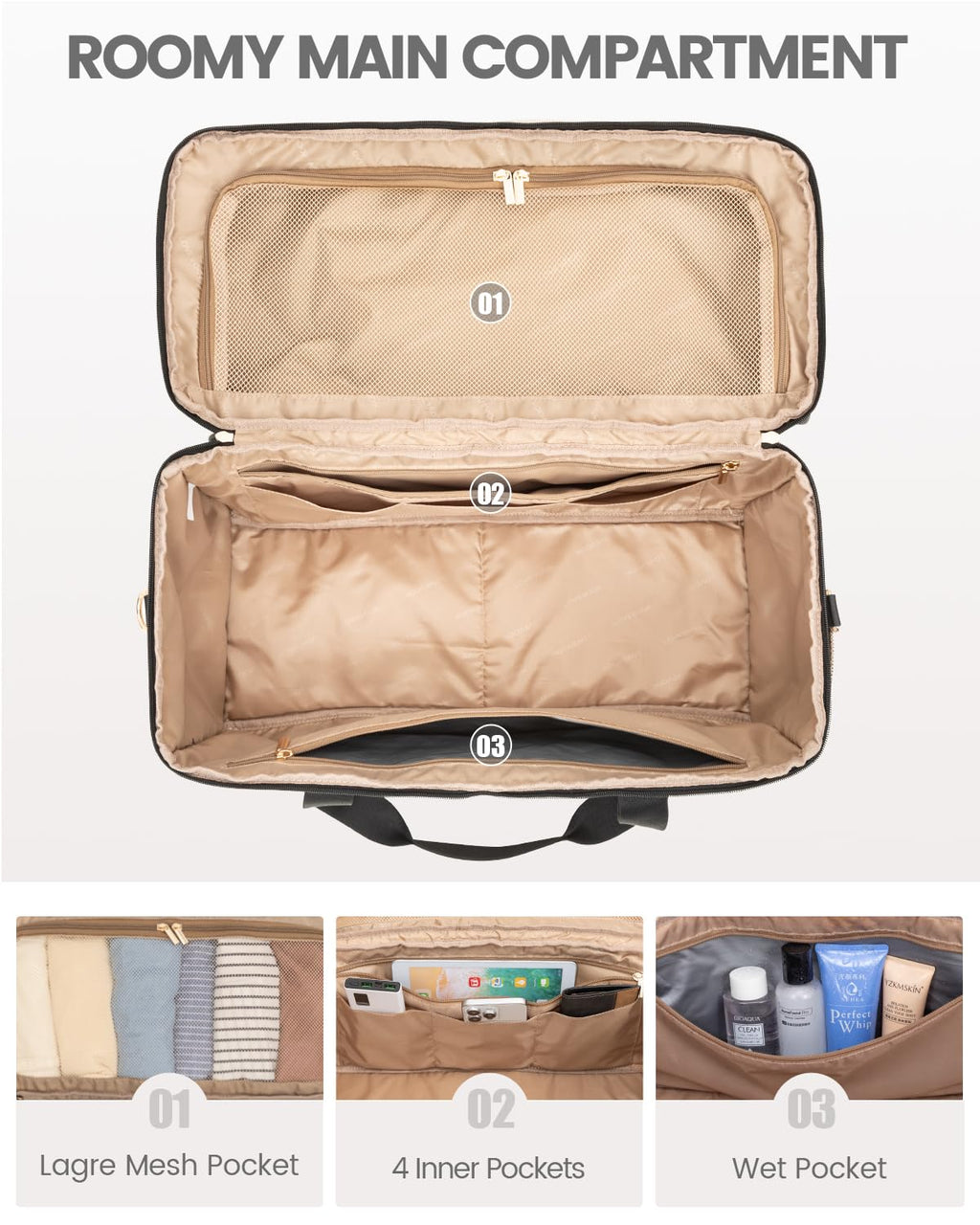 LOVEVOOK Travel Duffle Bag - Weekender & Overnight Bag with Toiletry & Wet Pocket, Carry-On Size, 3pc Set