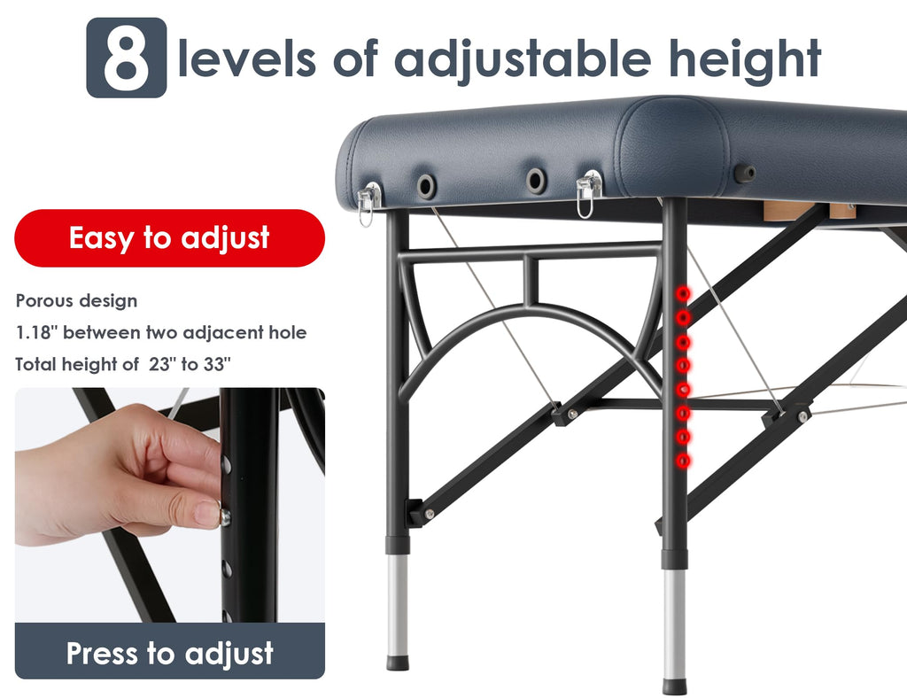 CLORIS 84" Professional Massage Table Portable Reinforced Wooden Leg 2 Folding Lightweight Spa Salon Tattoo Massage Bed Height Adjustable Hold Up to 1100LBS with Carrying Bag Black