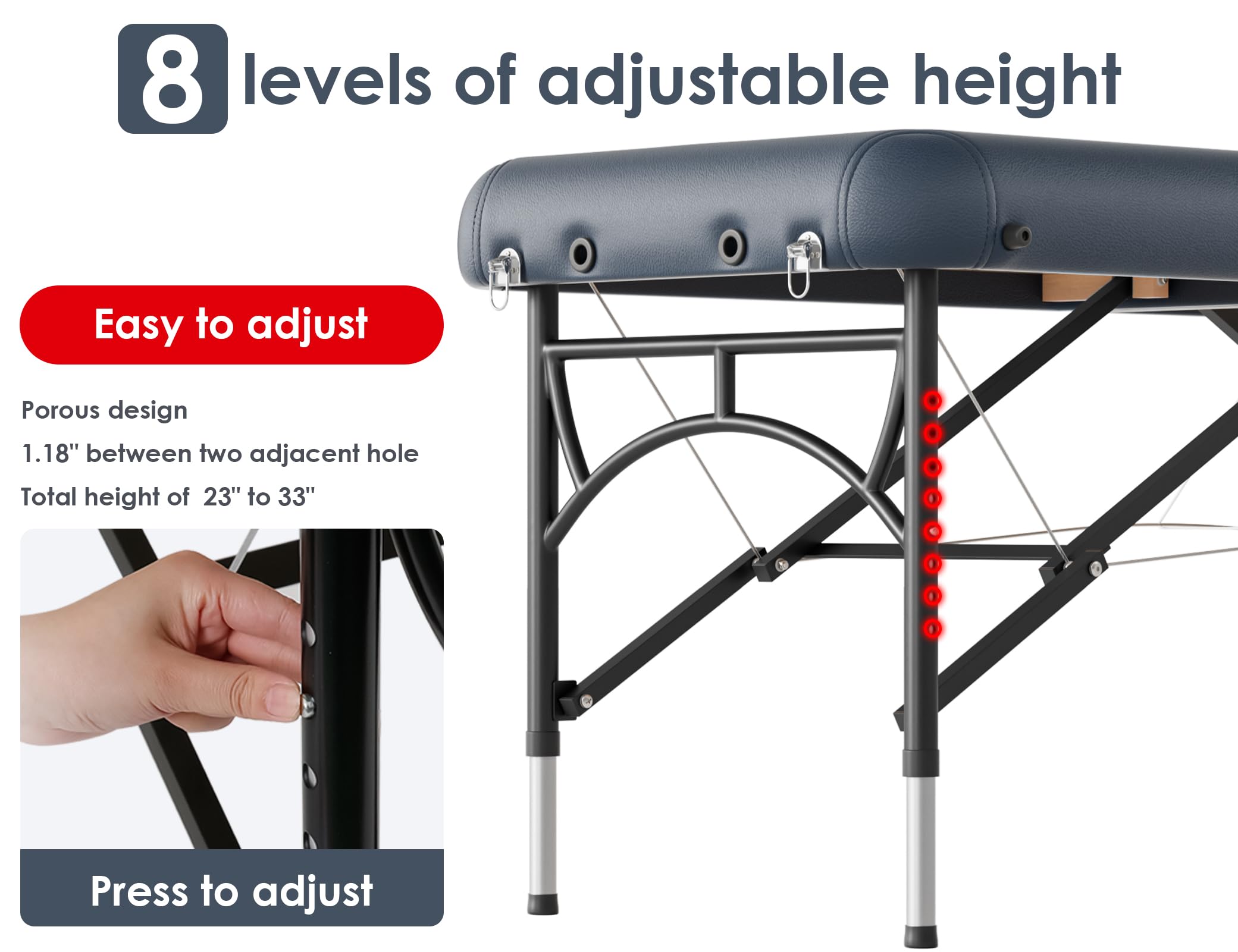 CLORIS 84" Professional Massage Table Portable Reinforced Wooden Leg 2 Folding Lightweight Spa Salon Tattoo Massage Bed Height Adjustable Hold Up to 1100LBS with Carrying Bag Black