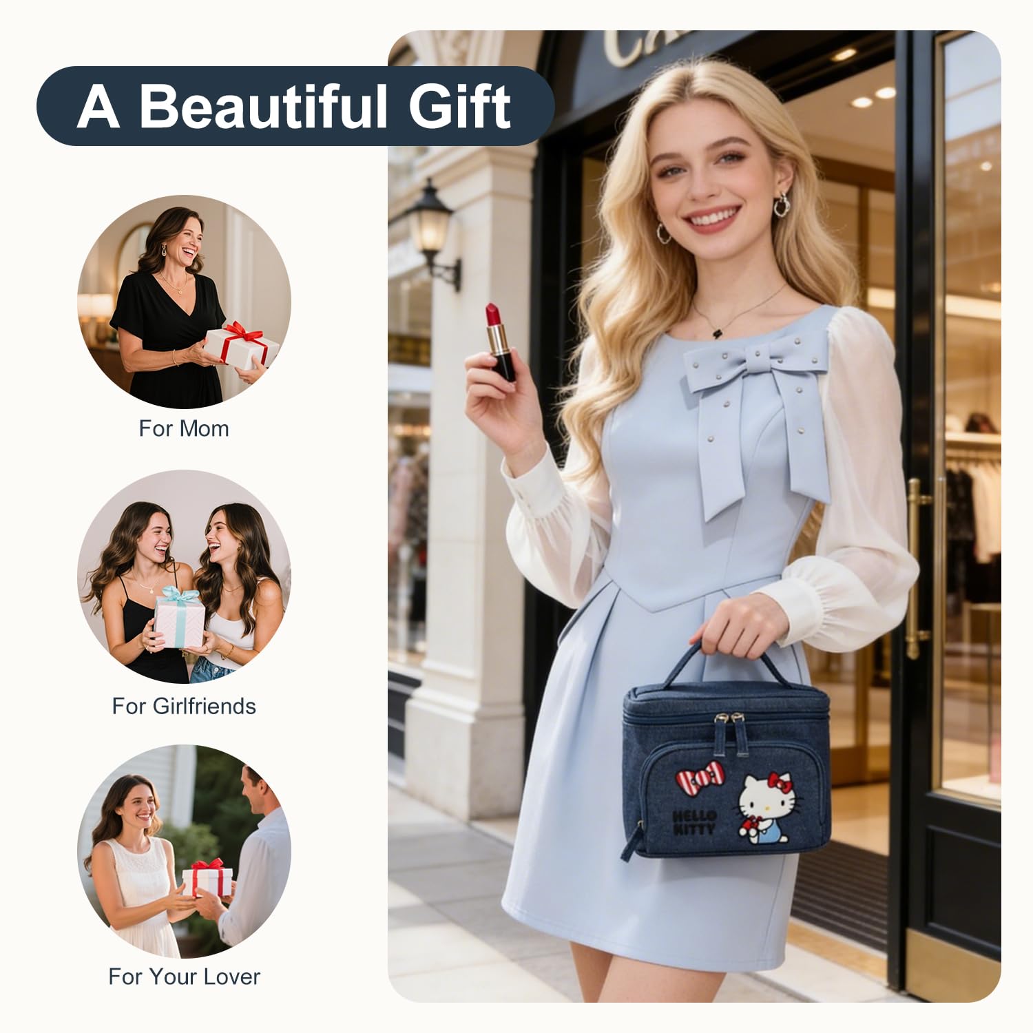 AmBealla Makeup Bag Large Waterproof Cosmetic Bags with Makeup Brush Holder,Cute Printed Makeup Organizer for Women Traveling,Portable Toiletry Bag for Girls