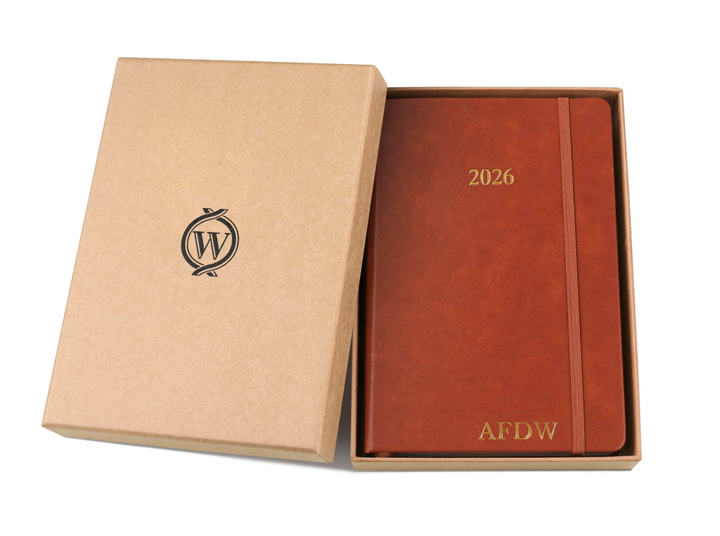 Wykeham's Executive 2026 Daily Journal Planner – US Public Holidays & Format – Customization Available (Brown, 6" x 4.5")