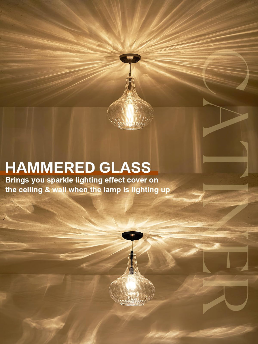 Glass Large Pendant Lights for Kitchen Island Blown Glass Pendant Light Clear Hammered Shade Hanging Ceiling Lights with Black Finish for for Kitchen Island, Sink, Hallway, Living Room 11 inch