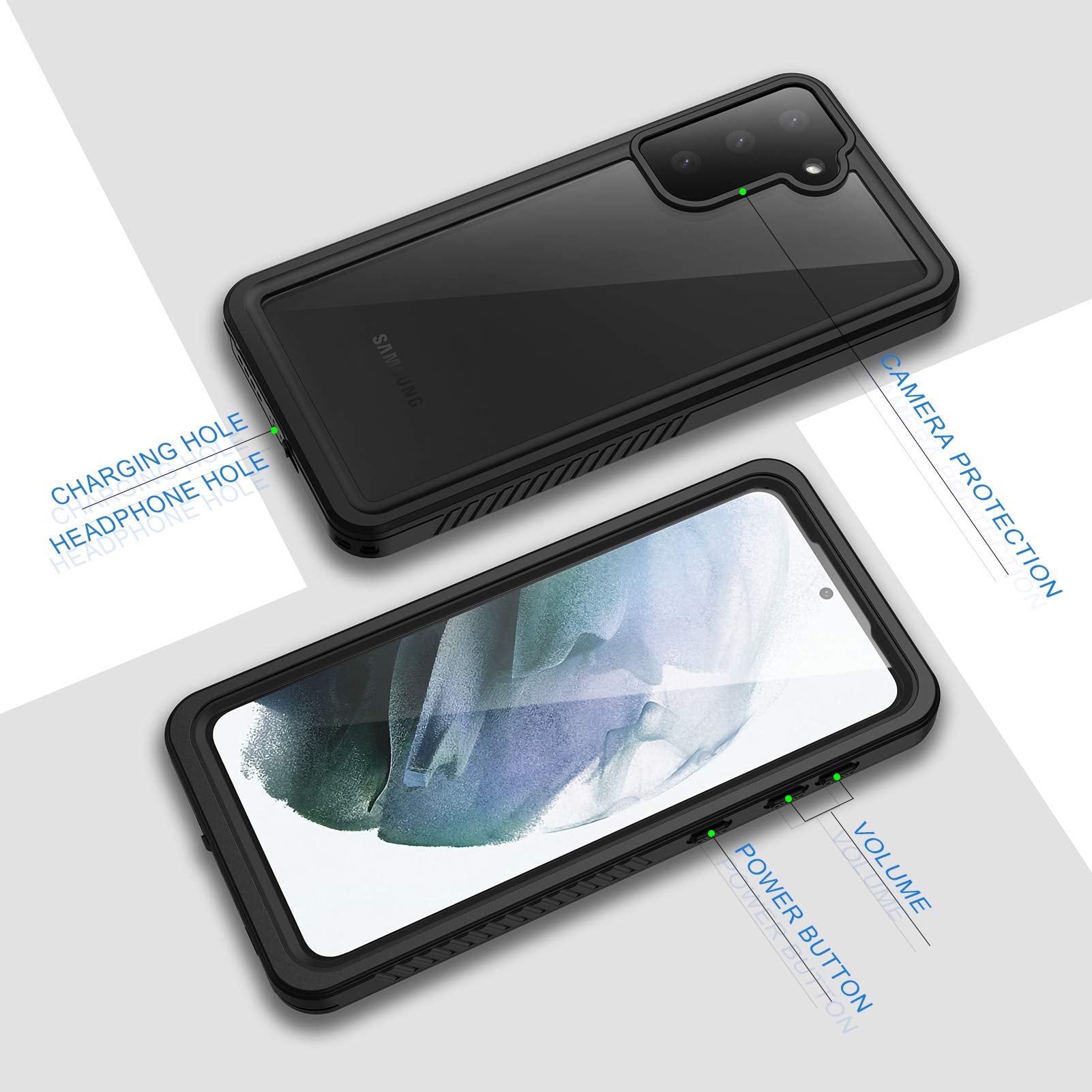 Lanhiem for Samsung Galaxy S21 Case, IP68 Waterproof Dustproof Case with Built-in Screen Protector, Rugged Full Body Shockproof Protective Phone Cover for Galaxy S21 5G 6.2 Inch, Black